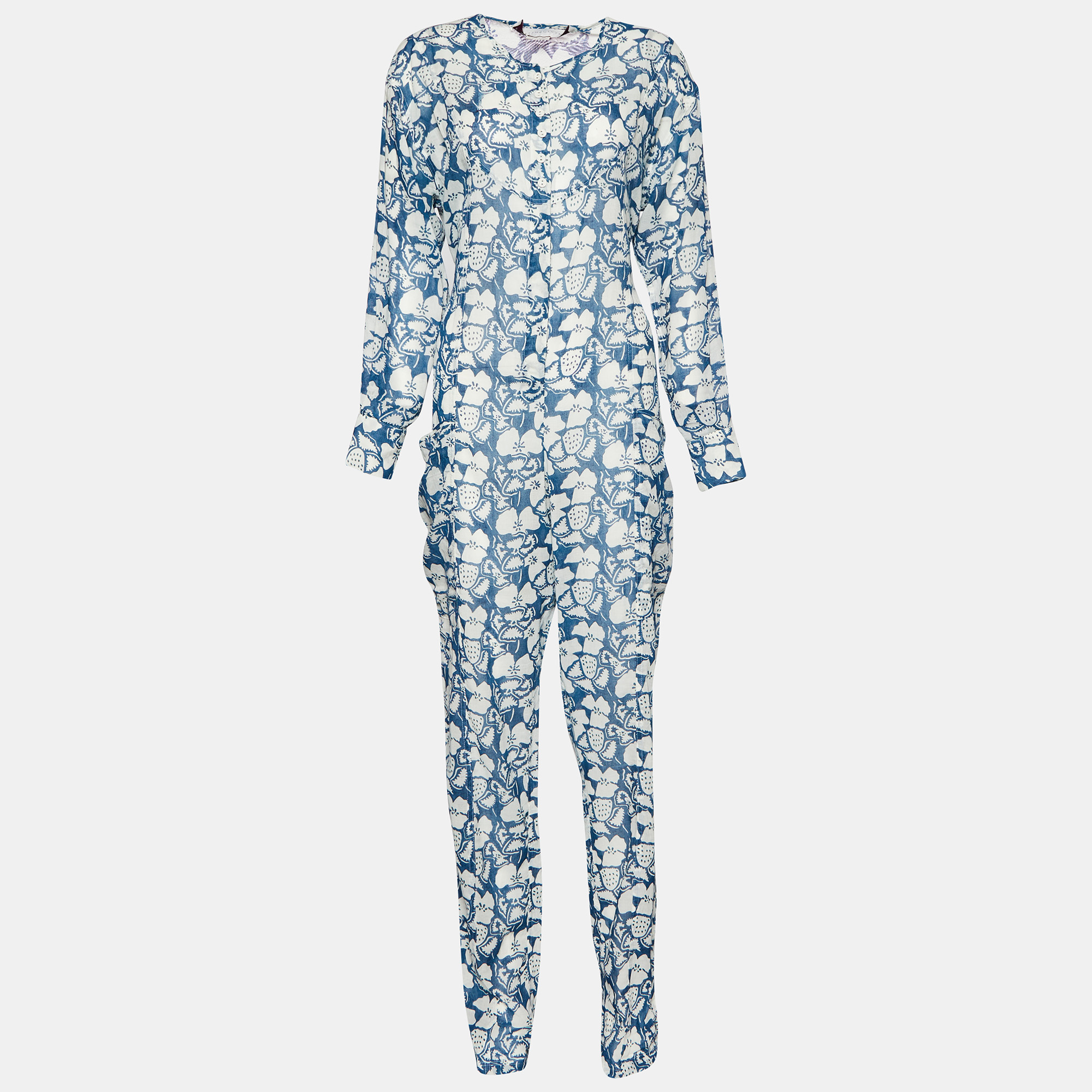 Stella mccartney blue & white printed cotton oversized jumpsuit s