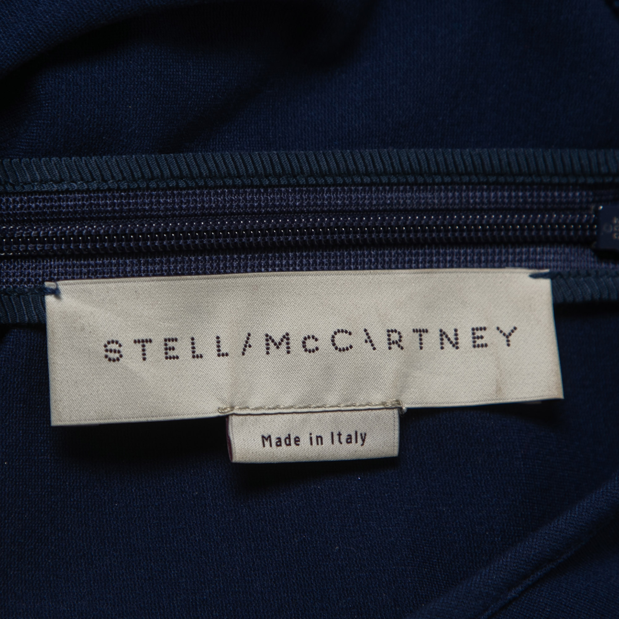 Stella McCartney Navy Blue Jersey Lace Applique Sleeveless Sheath Dress S