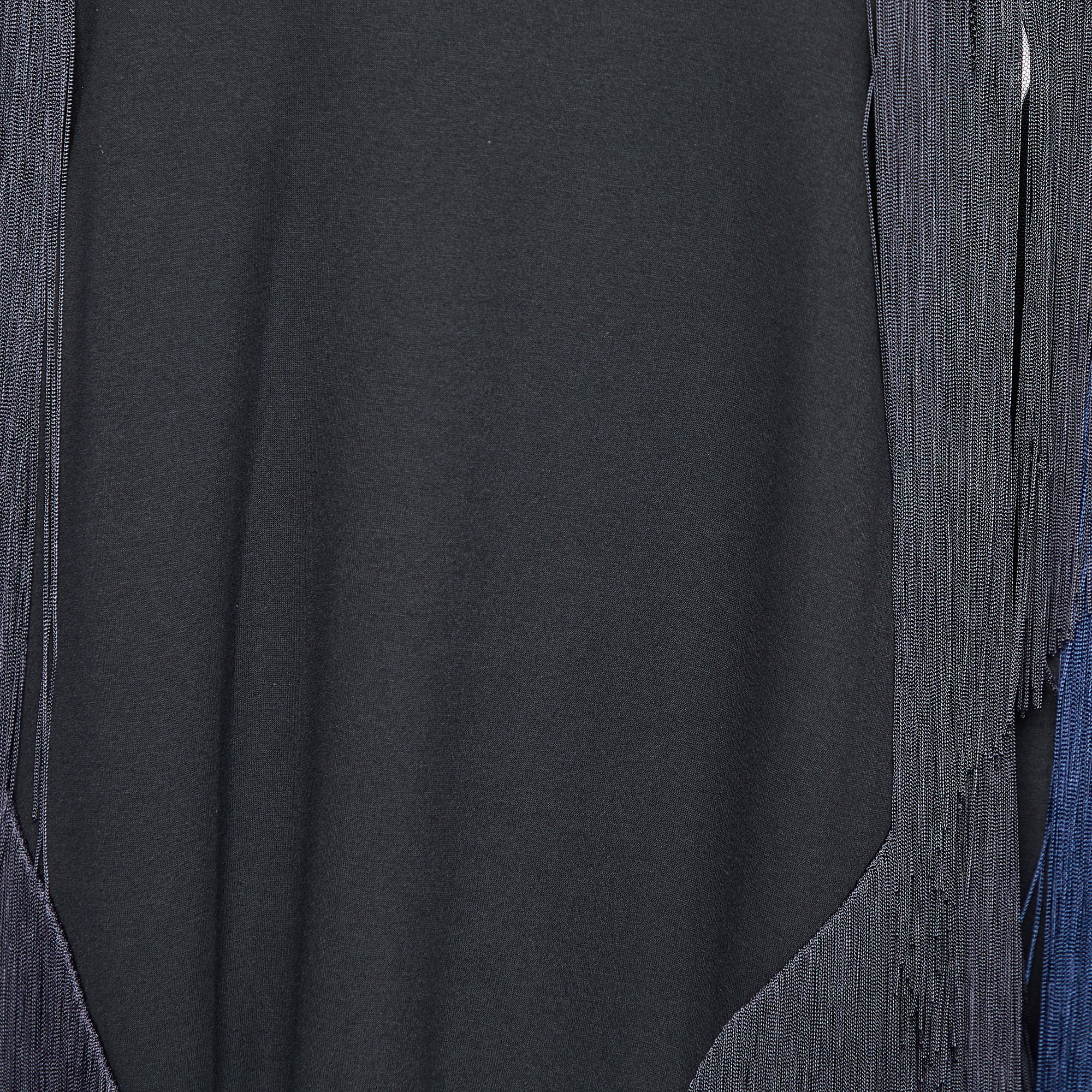 Stella McCartney Black Cotton Knit Fringed Sweater Mini Dress L