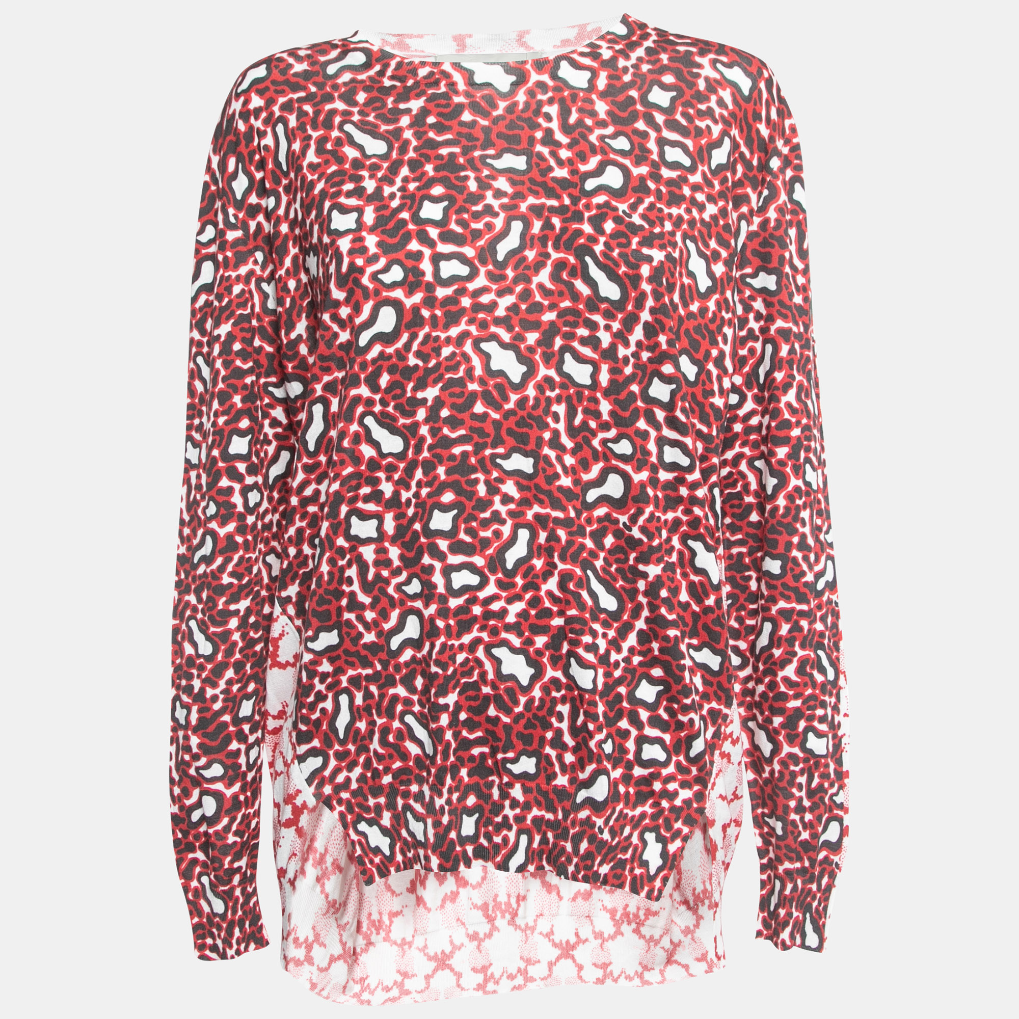 Stella McCartney Red Leopard Print Cotton Knit Long Sleeve Top M