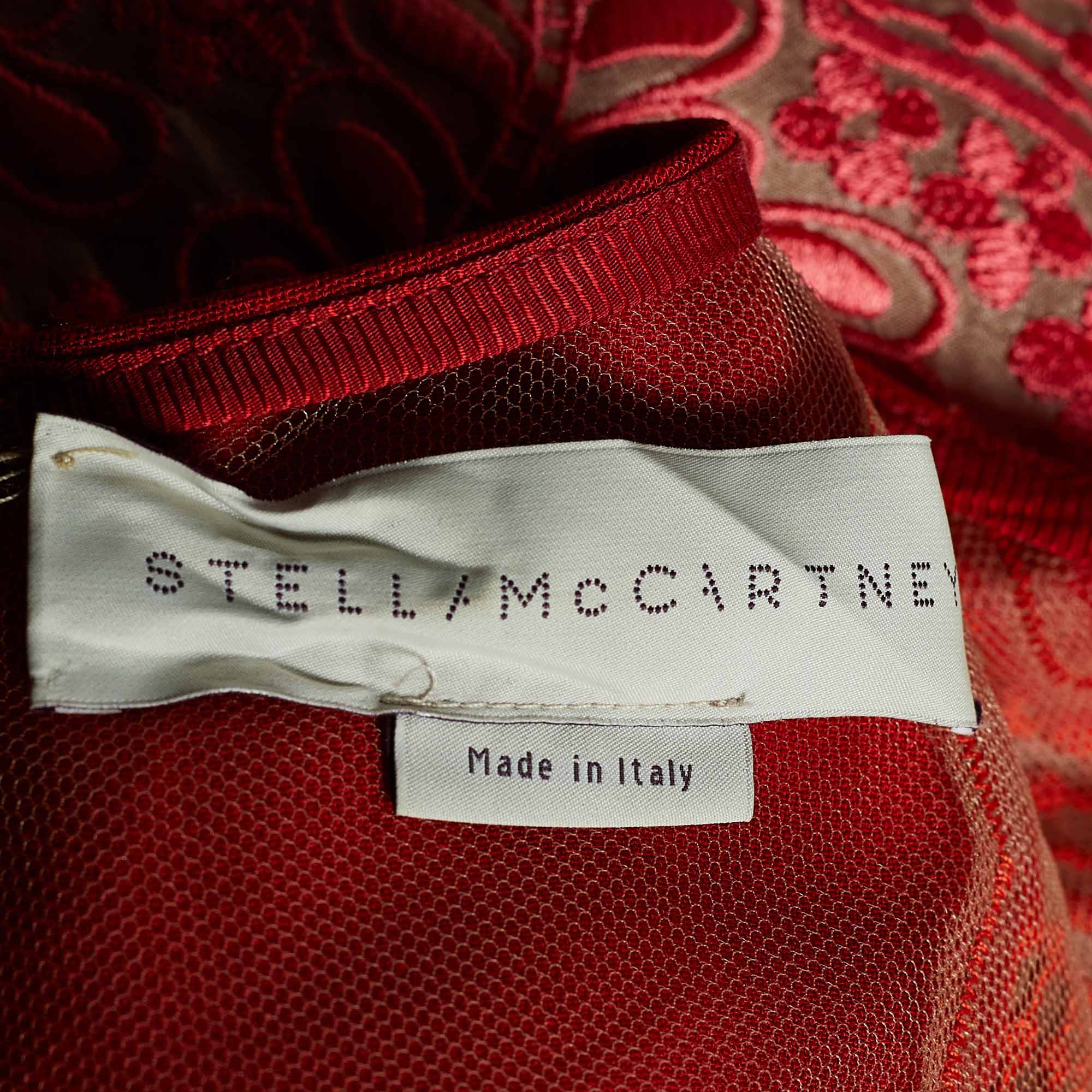 Stella McCartney Red & Pink Embroidered Paneled Crepe Maxi Dress M