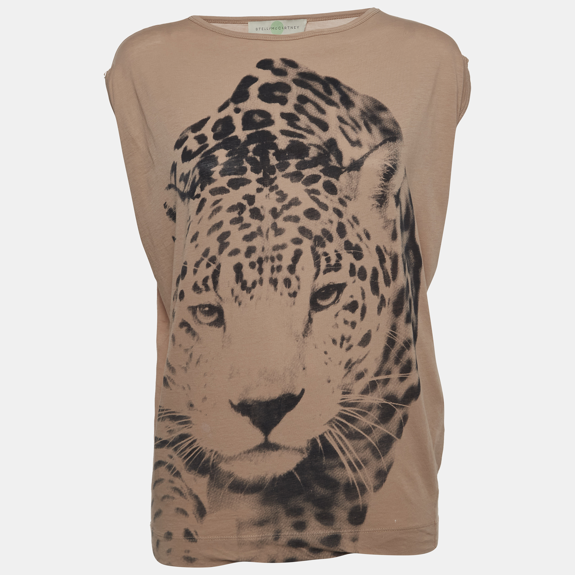 Stella McCartney Light Brown Tiger Print Sleeveless T-Shirt S