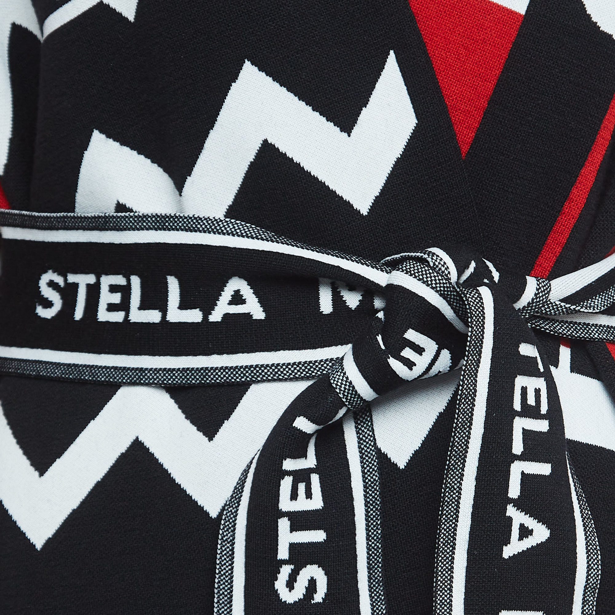 Stella McCartney Multicolor Patterned Wool Belted Asymmetric Long Coat S