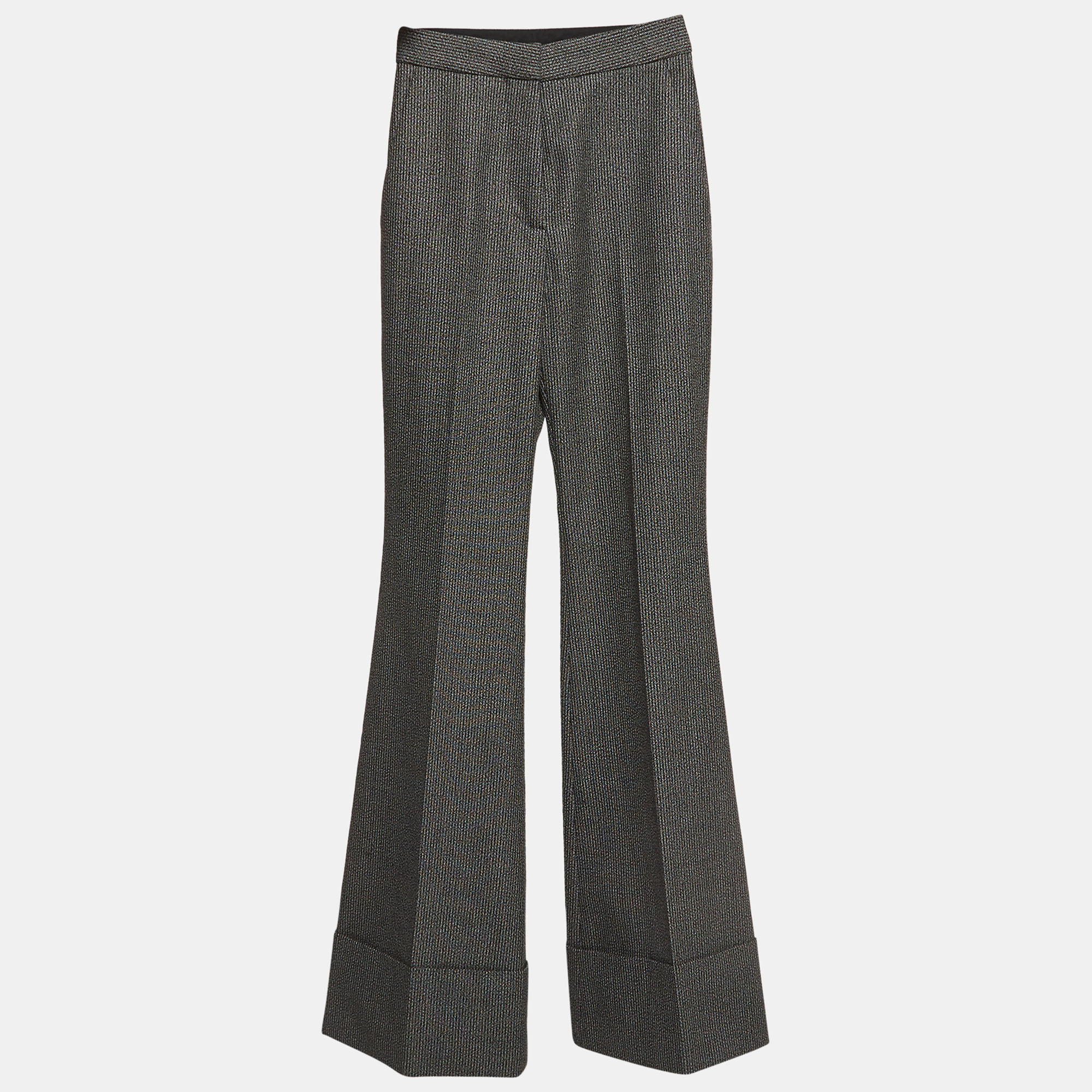 Stella mccartney monochrome wool and cotton flared bottom trousers xxs