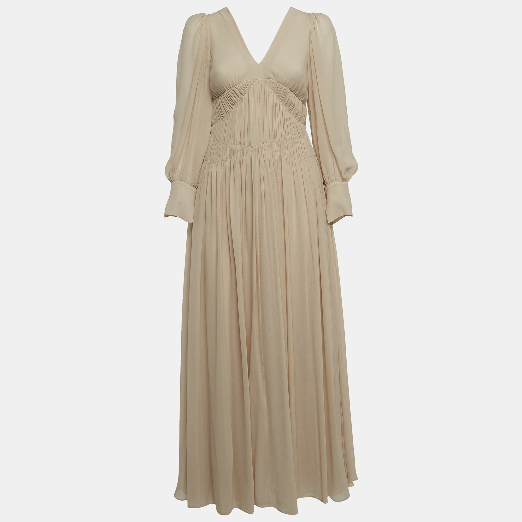 Stella mccartney cream carleigh shirred silk-georgette maxi dress s