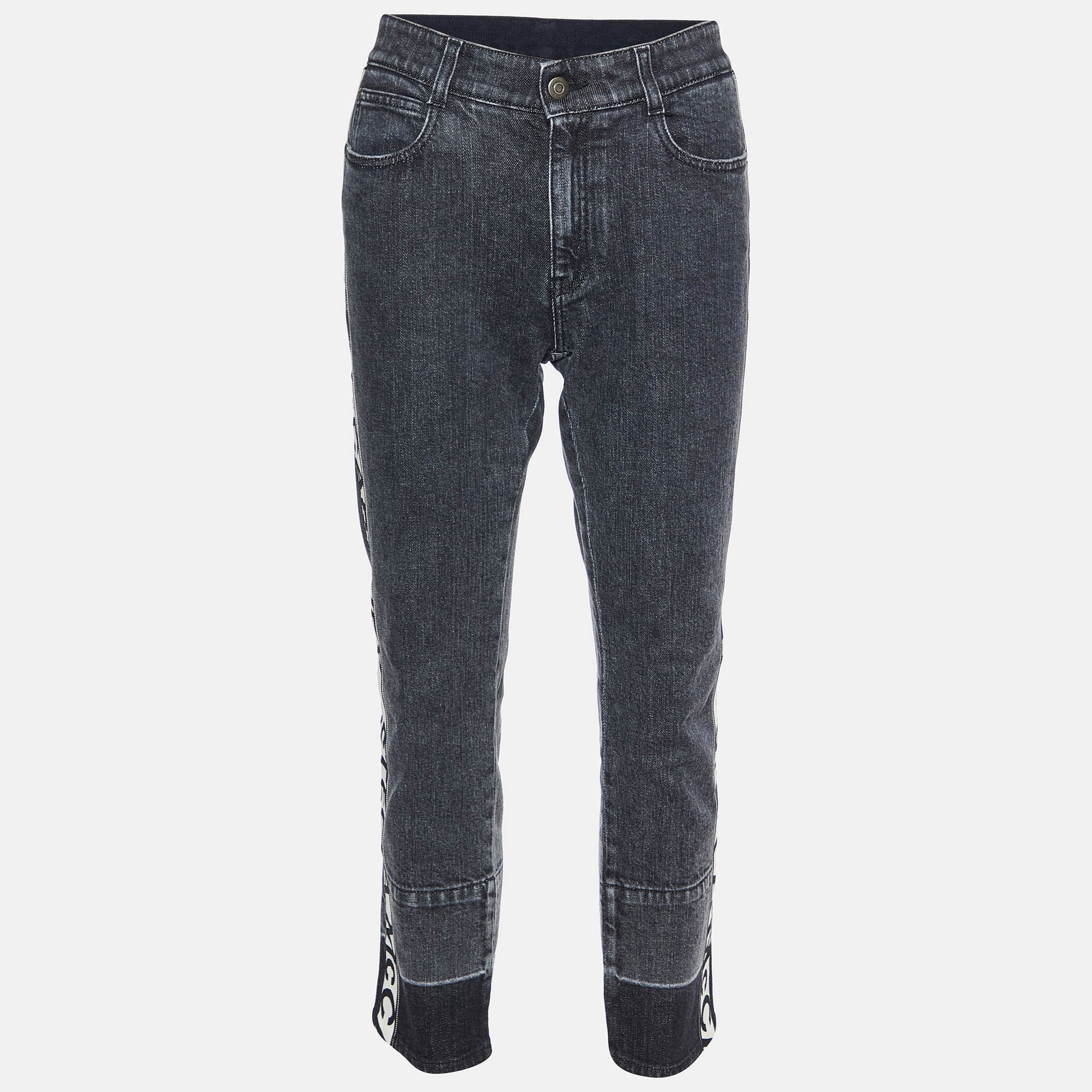 Stella mccartney black denim logo detail slim fit jeans m/waist 32"