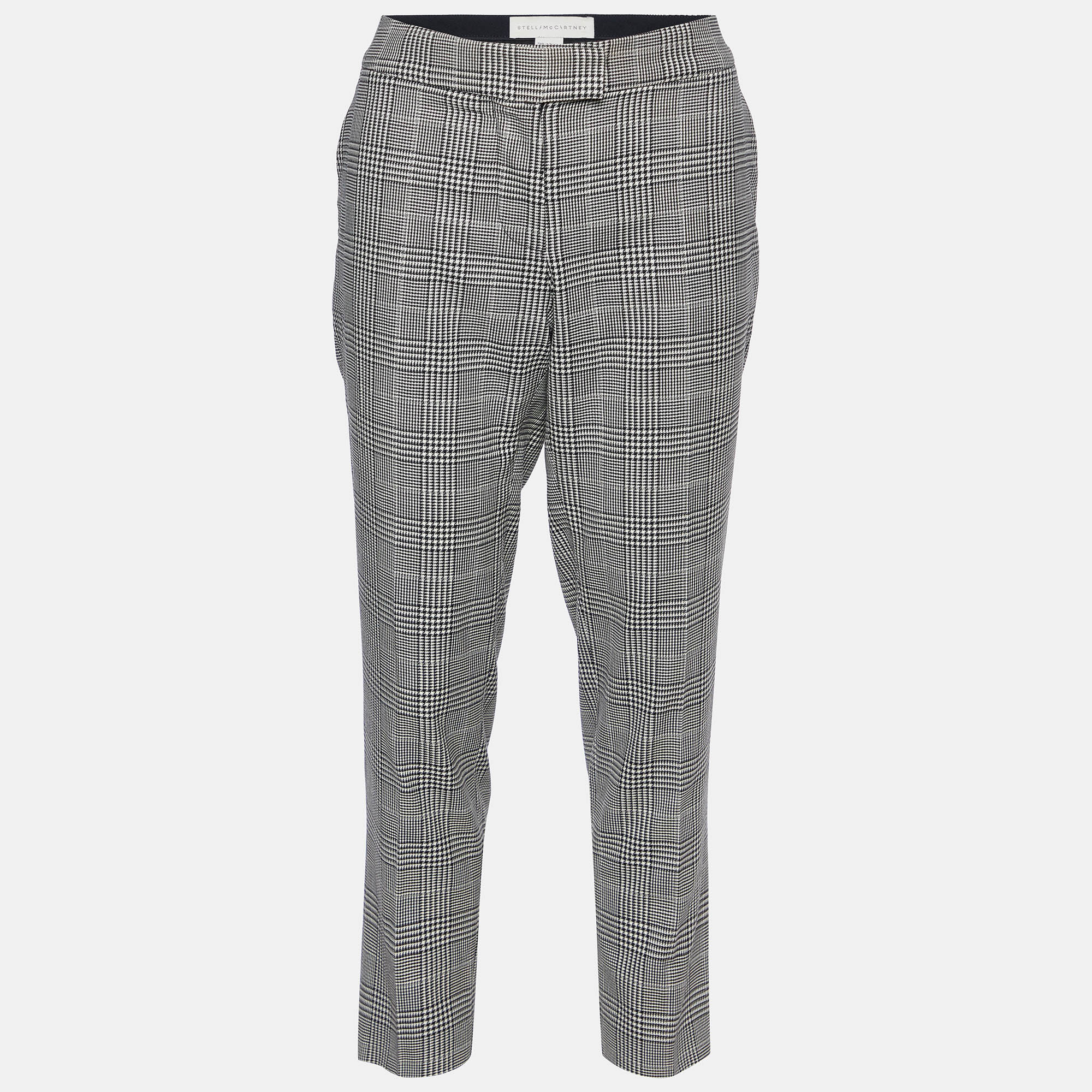 Stella mccartney monochrome houndstooth wool tapered trousers s