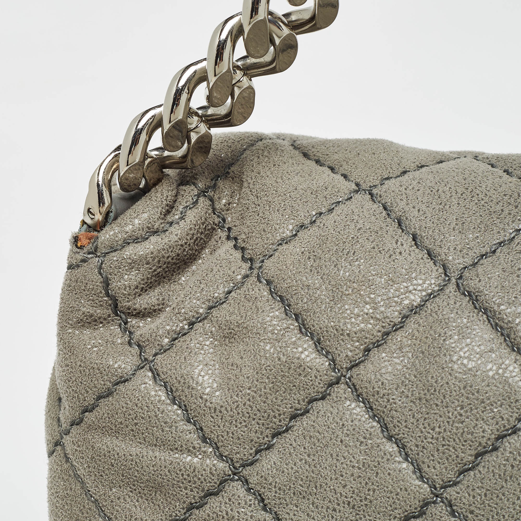 Stella McCartney Grey Quilted Faux Suede Beckett Shoulder Bag