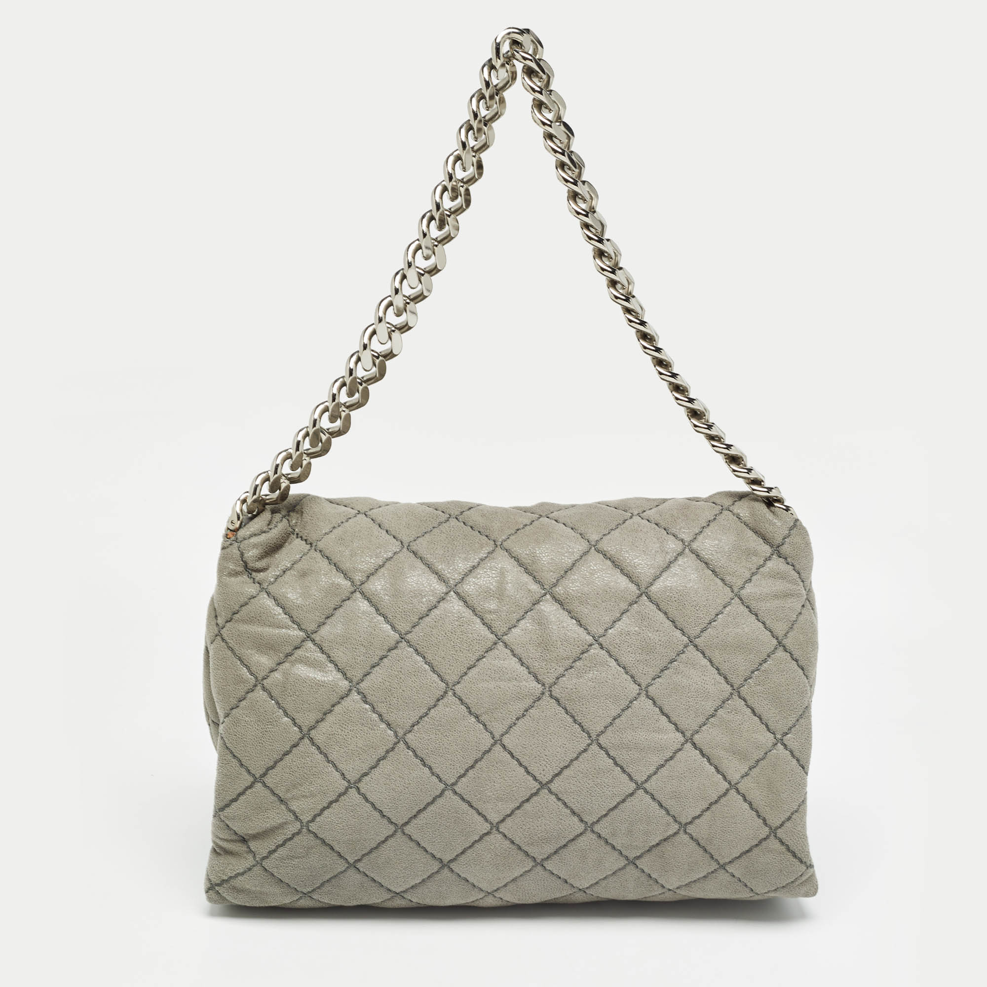 Stella McCartney Grey Quilted Faux Suede Beckett Shoulder Bag