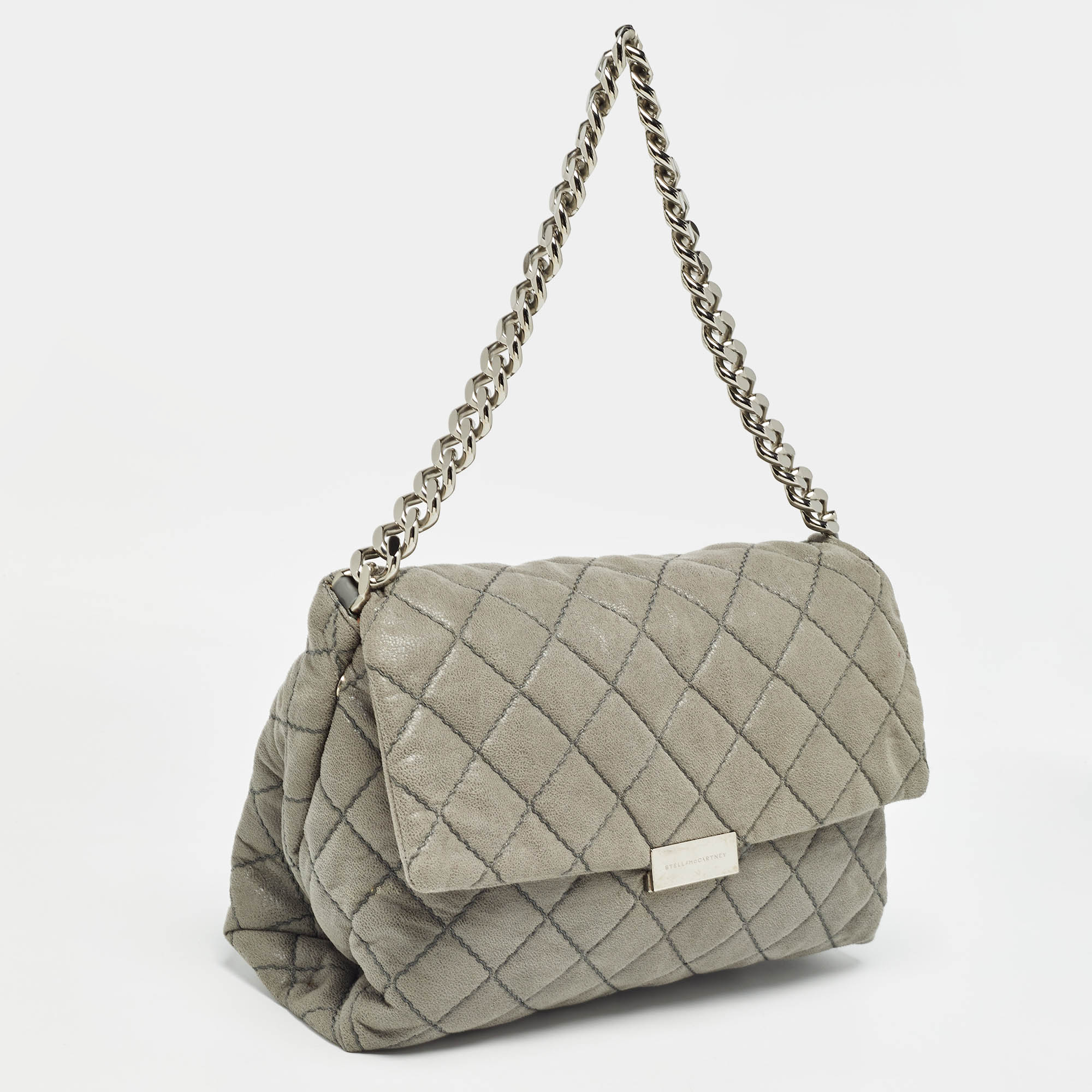 Stella McCartney Grey Quilted Faux Suede Beckett Shoulder Bag