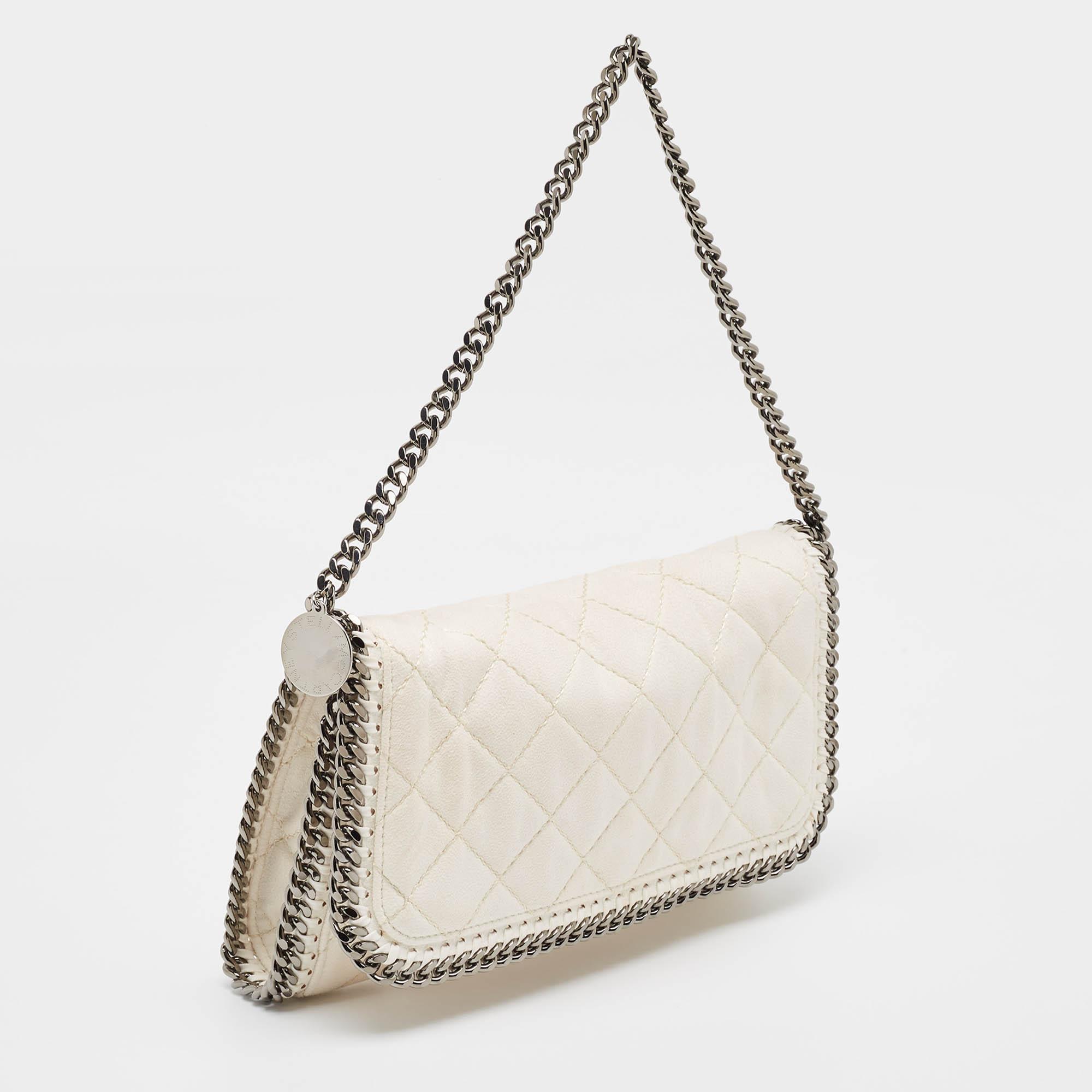 Stella McCartney Off White Quilted Faux Suede Falabella Flap Bag