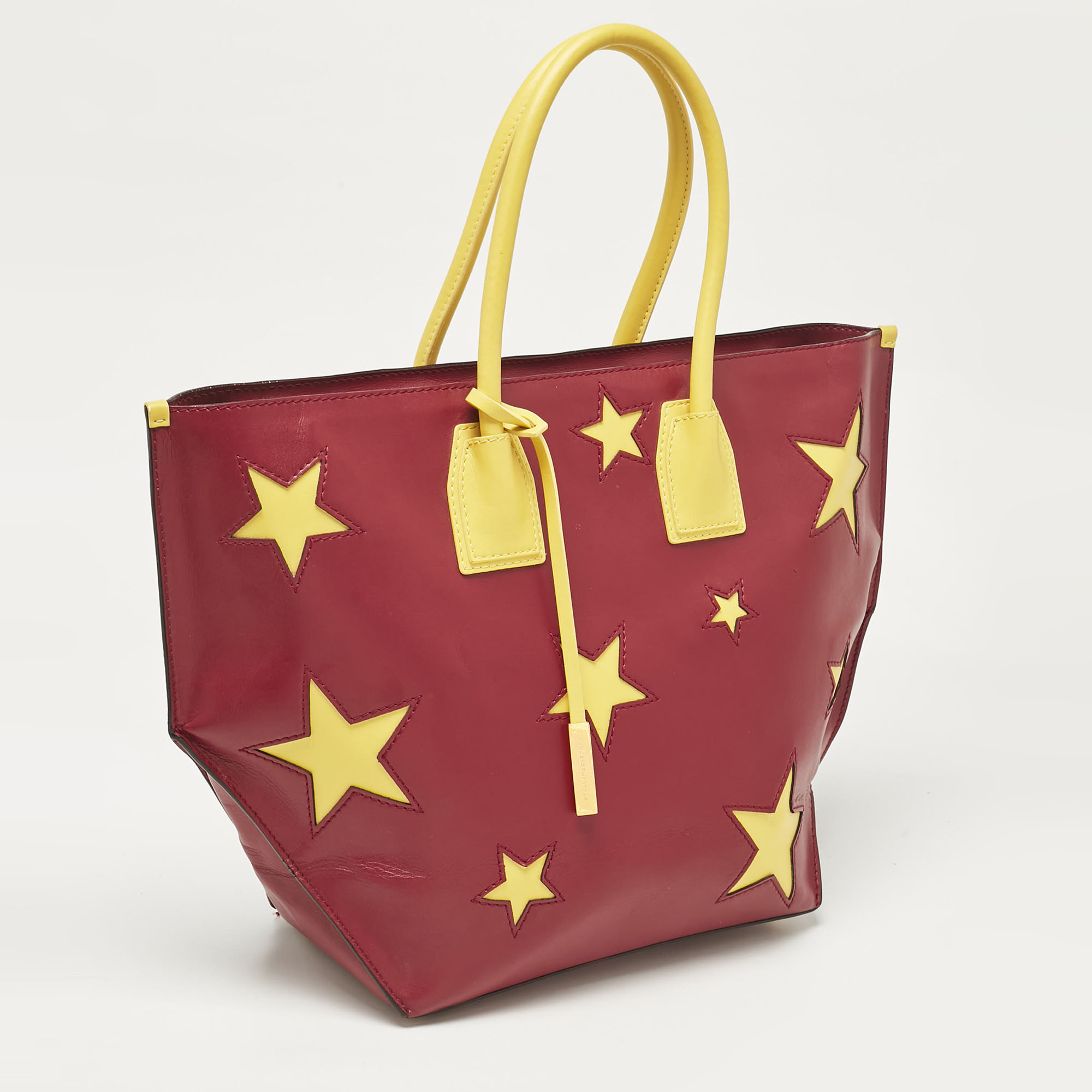 Stella McCartney Red/Yellow Faux Leather Large Star Cavendish Zip Tote