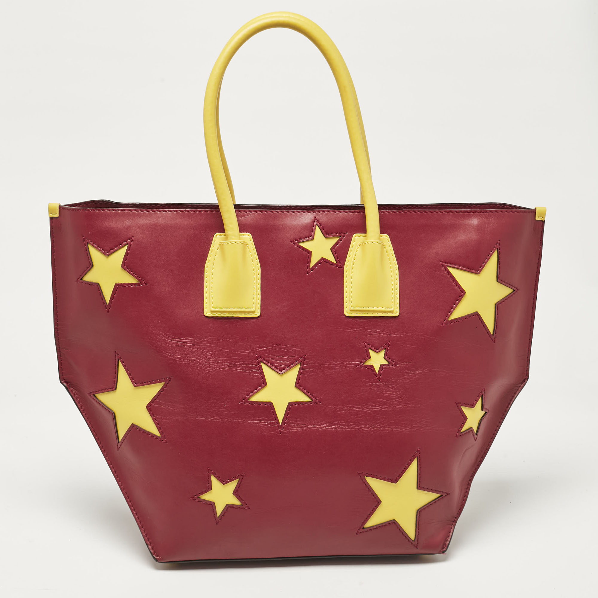 Stella McCartney Red/Yellow Faux Leather Large Star Cavendish Zip Tote