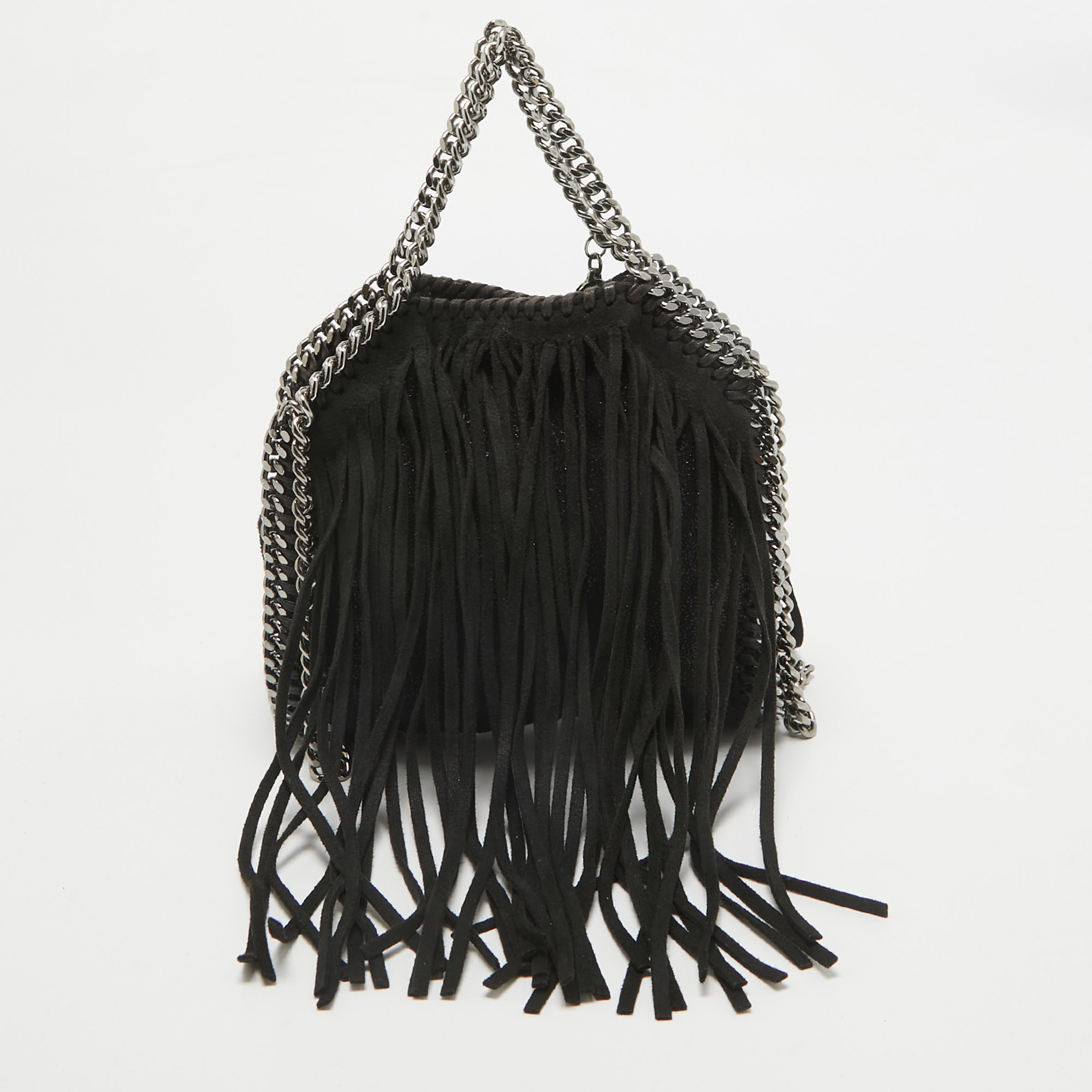 Stella McCartney Black Faux Suede Falabella Fringe Shoulder Bag