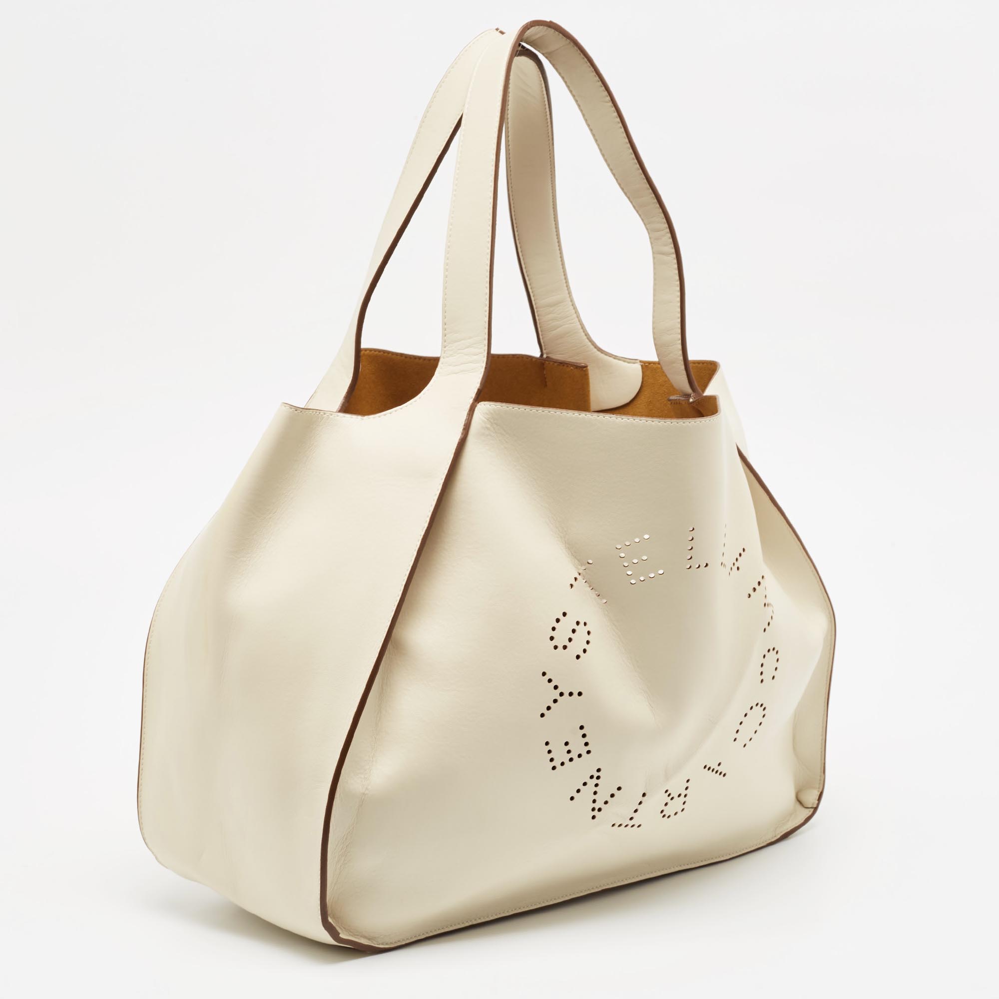 Stella McCartney Off White Faux Perforated Logo Tote