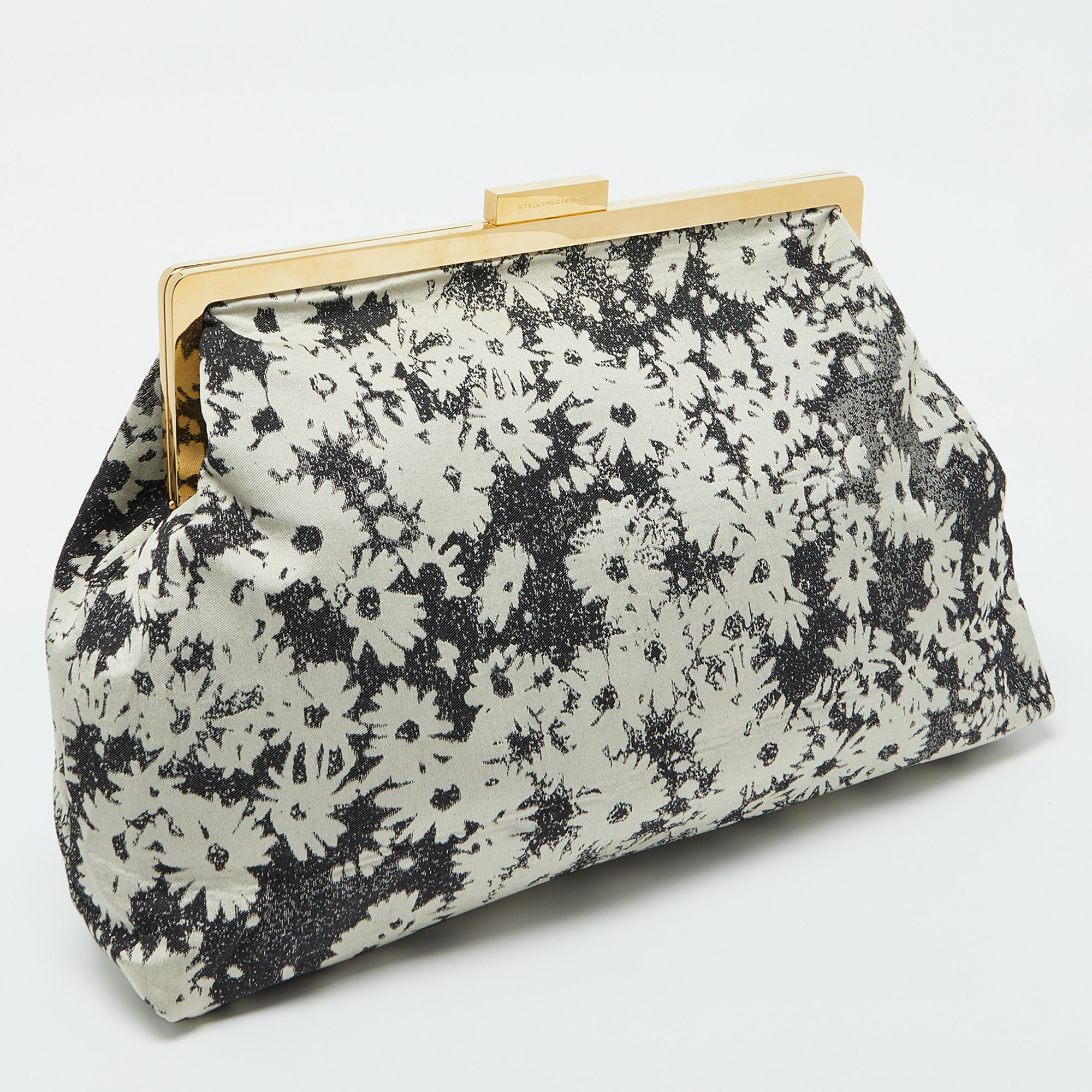 Stella McCartney Grey Canvas Floral Printed Oversized Daisy Clutch