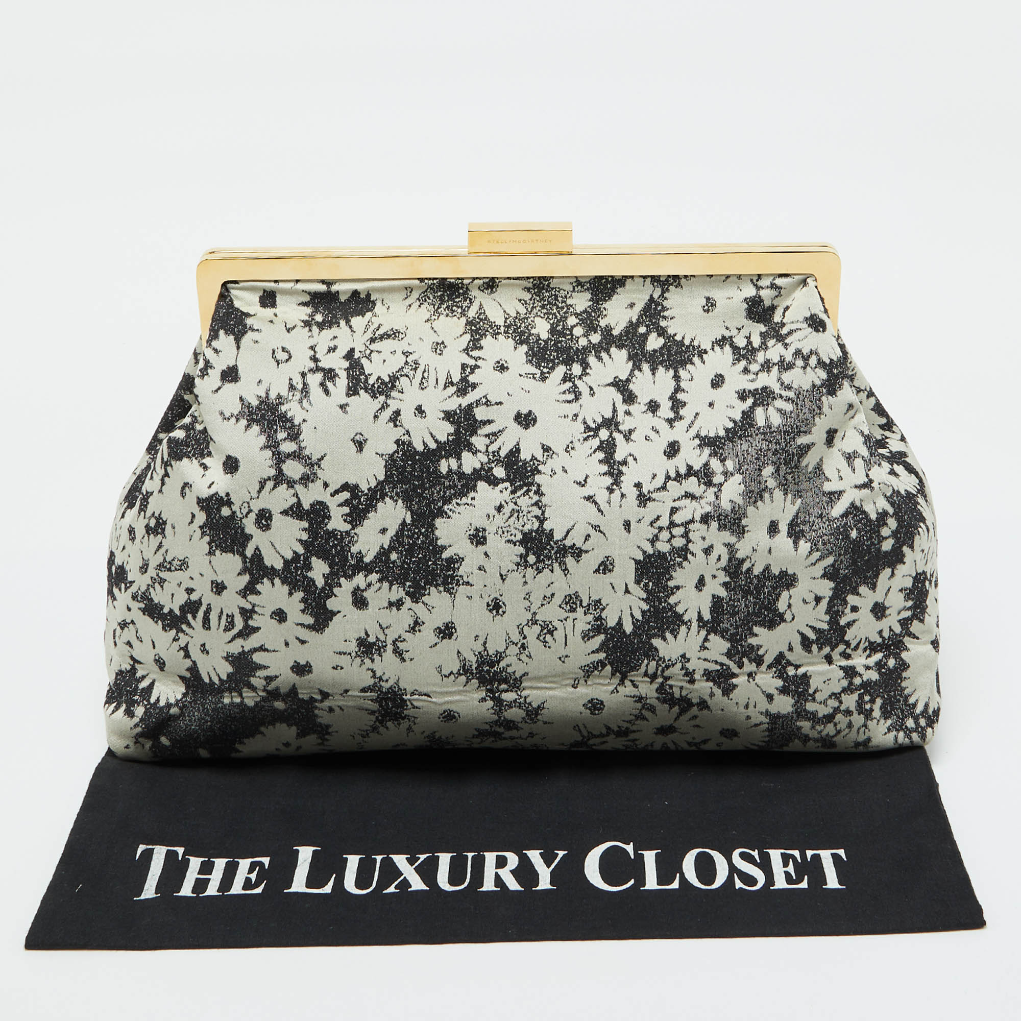 Stella McCartney Grey Canvas Floral Printed Oversized Daisy Clutch