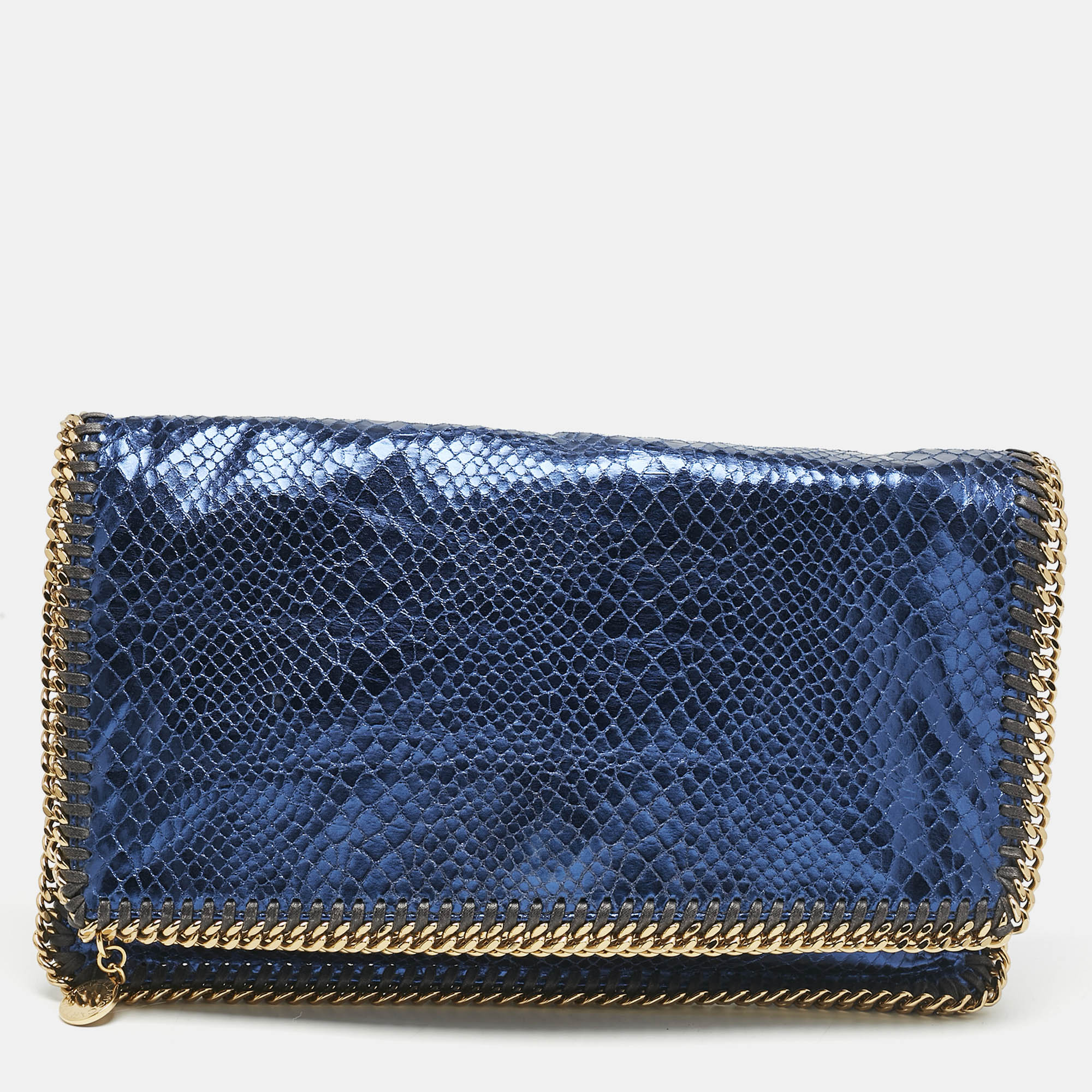 Stella McCartney Metallic Blue Python Effect Faux Leather Falabella Fold Over Clutch
Stella McCartney Metallic Blue Python Effect Faux Leather Falabella Fold Over Clutch