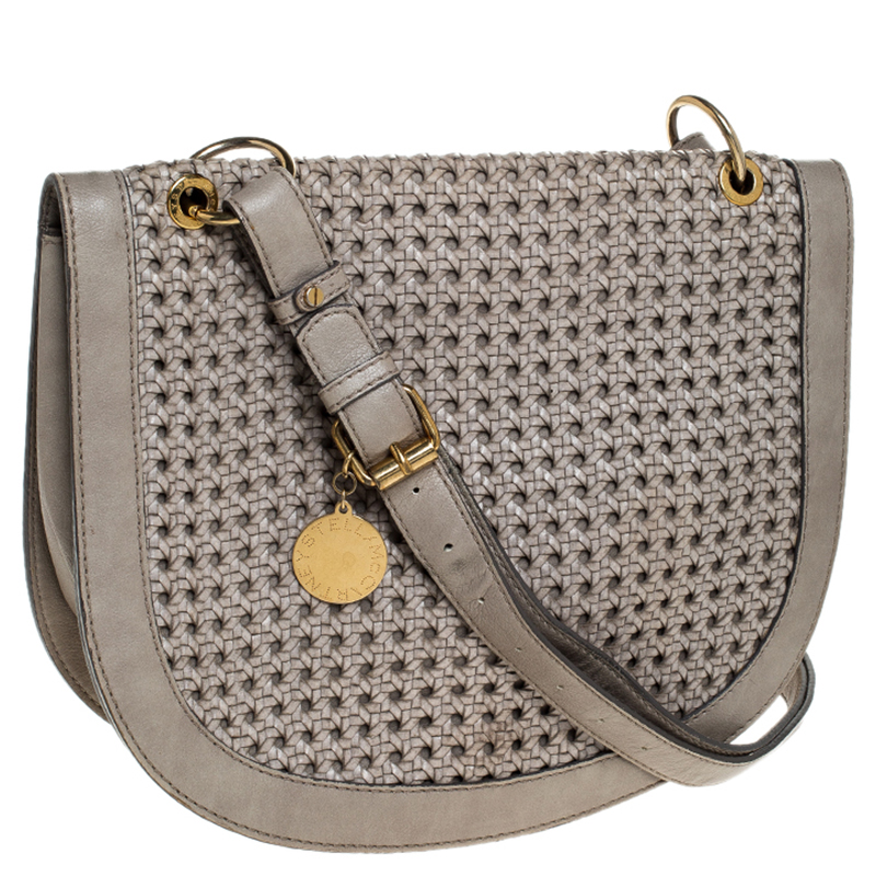 Stella McCartney Grey Woven Leather Alexa Flap Shoulder Bag