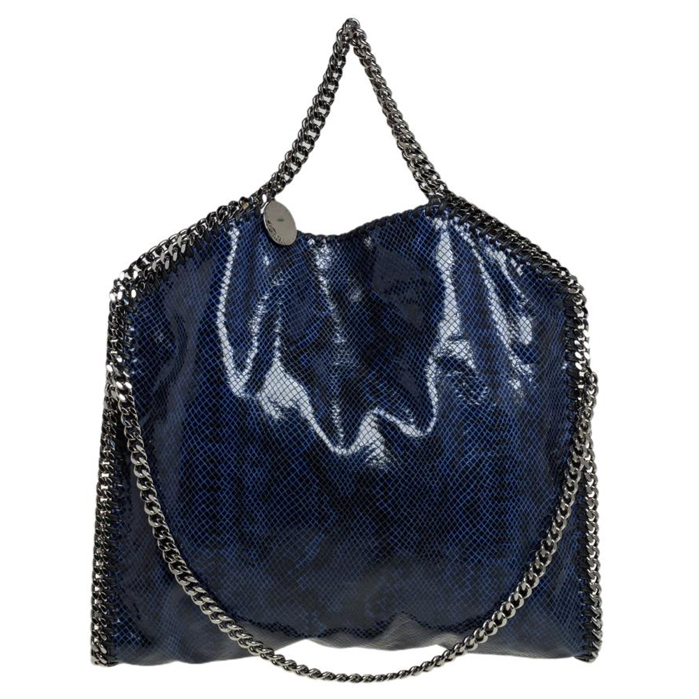 Stella McCartney Blue/Black Faux Python Embossed Leather Small Falabella Tote
