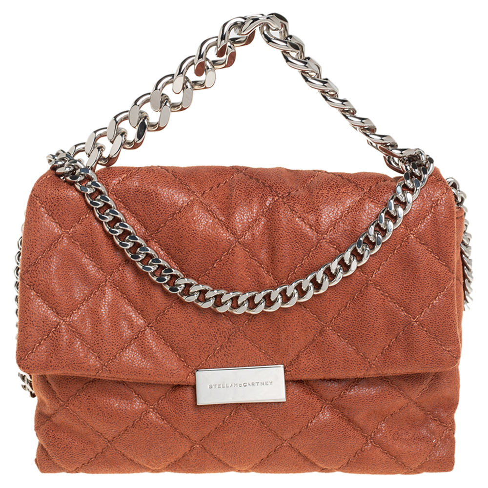 Stella McCartney Brown Quilted Faux Leather Small Beckett Chain Shoulder Bag