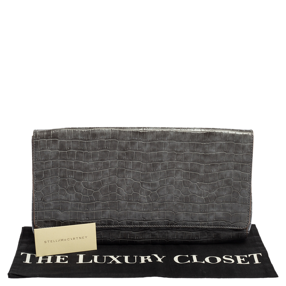 Stella McCartney Grey Faux Croc Leather Oversized Flap Clutch