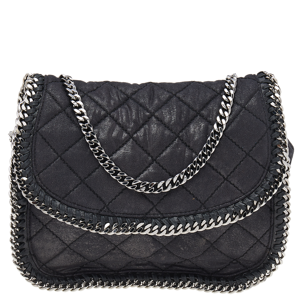 Stella McCartney Black Faux Quilted Leather Falabella Shoulder Bag