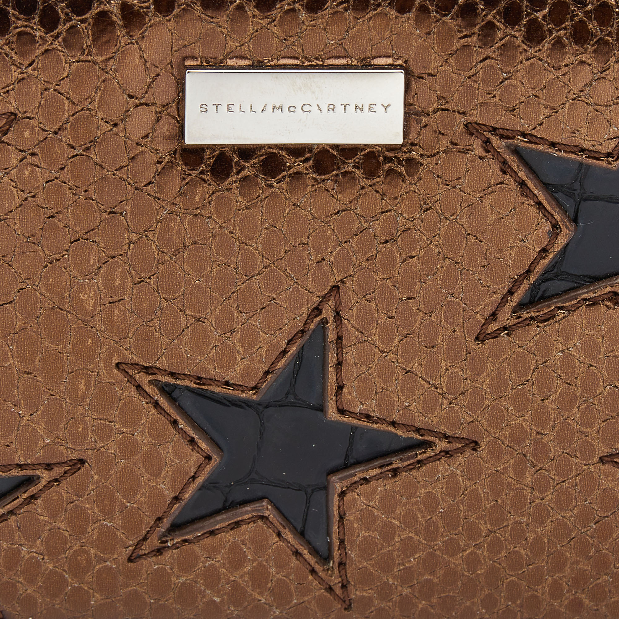 Stella McCartney Bronze/Black Faux Snakeskin And Croc Embossed Star Zip Around Wallet