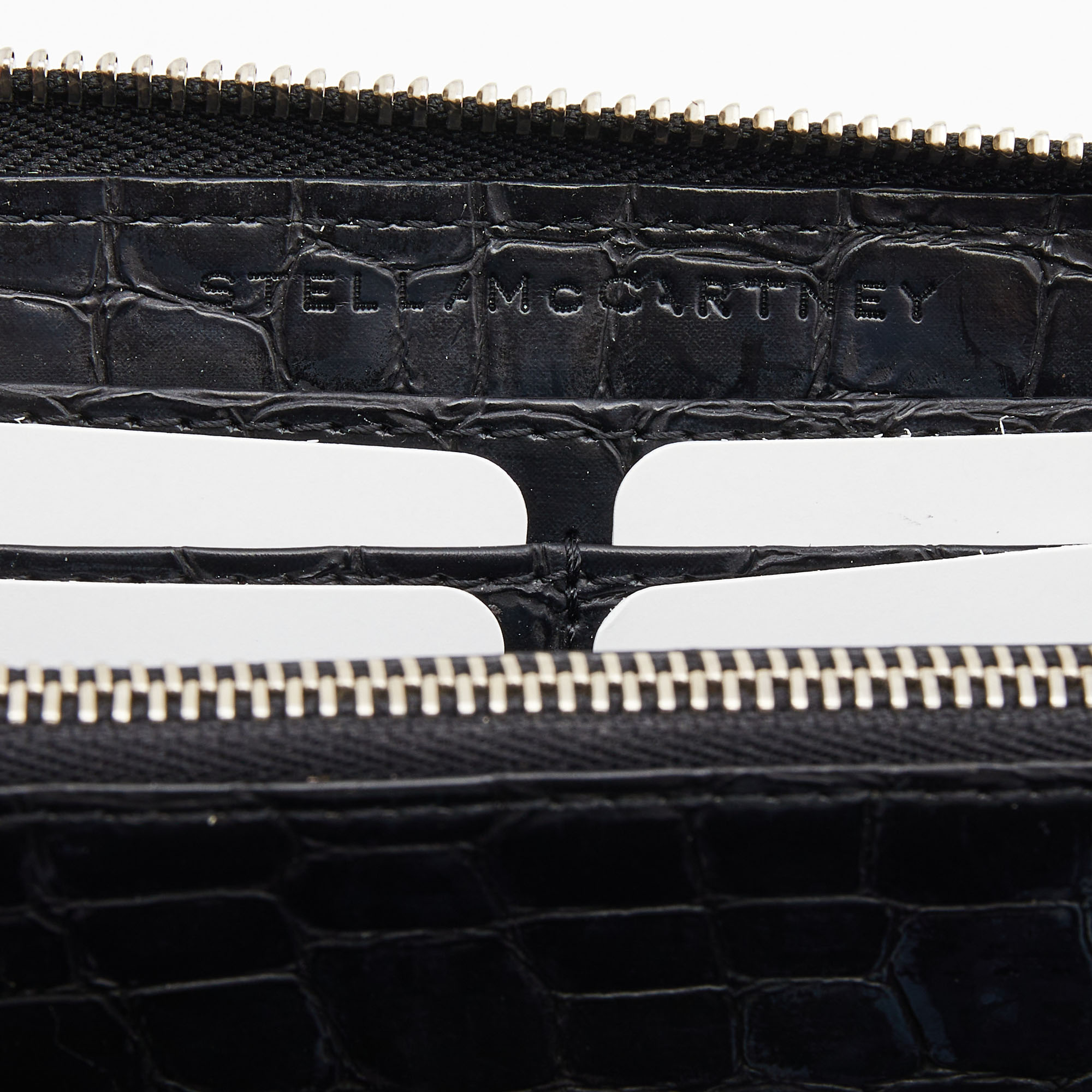 Stella McCartney Bronze/Black Faux Snakeskin And Croc Embossed Star Zip Around Wallet