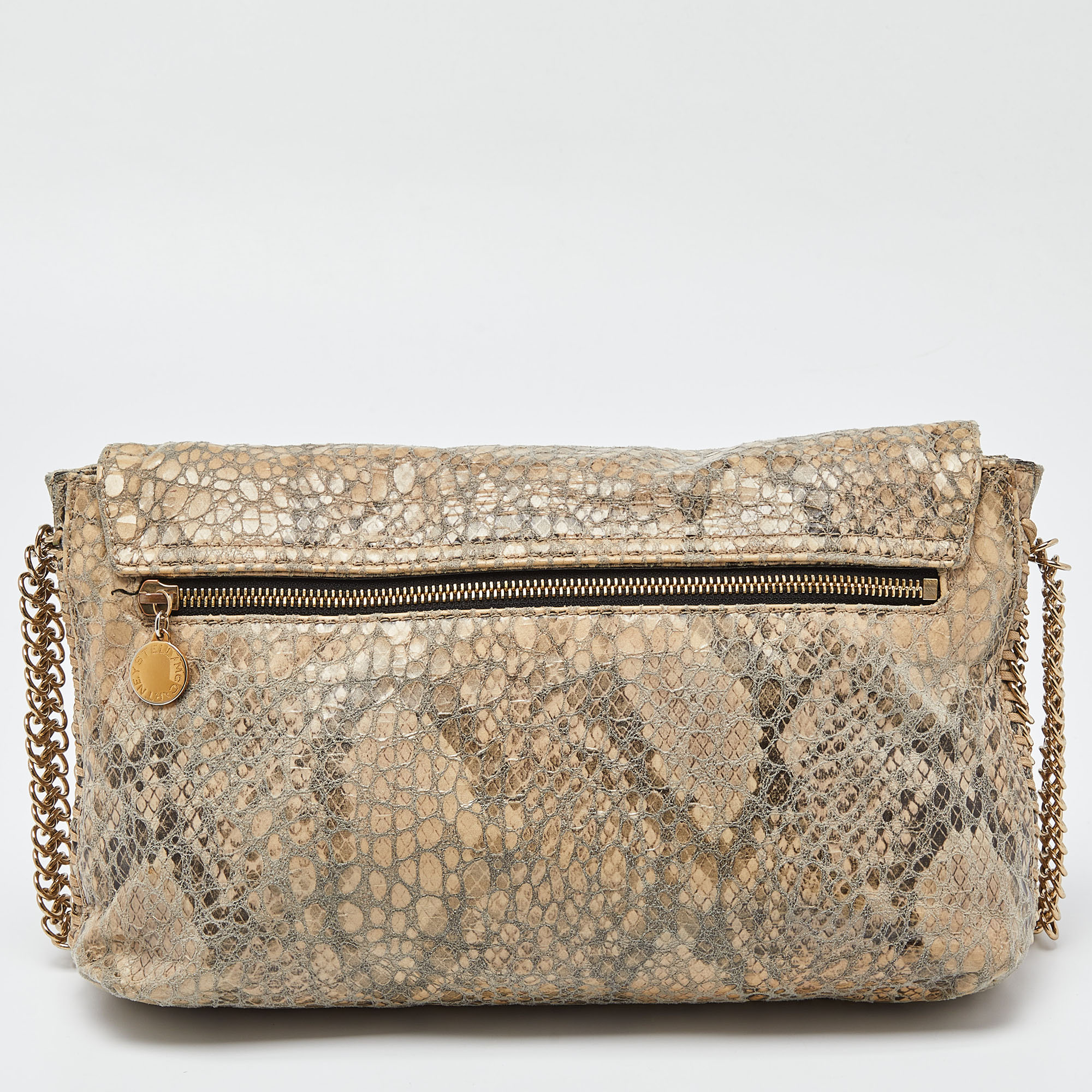Stella McCartney Beige Python Embossed Leather Falabella Flap Shoulder Bag