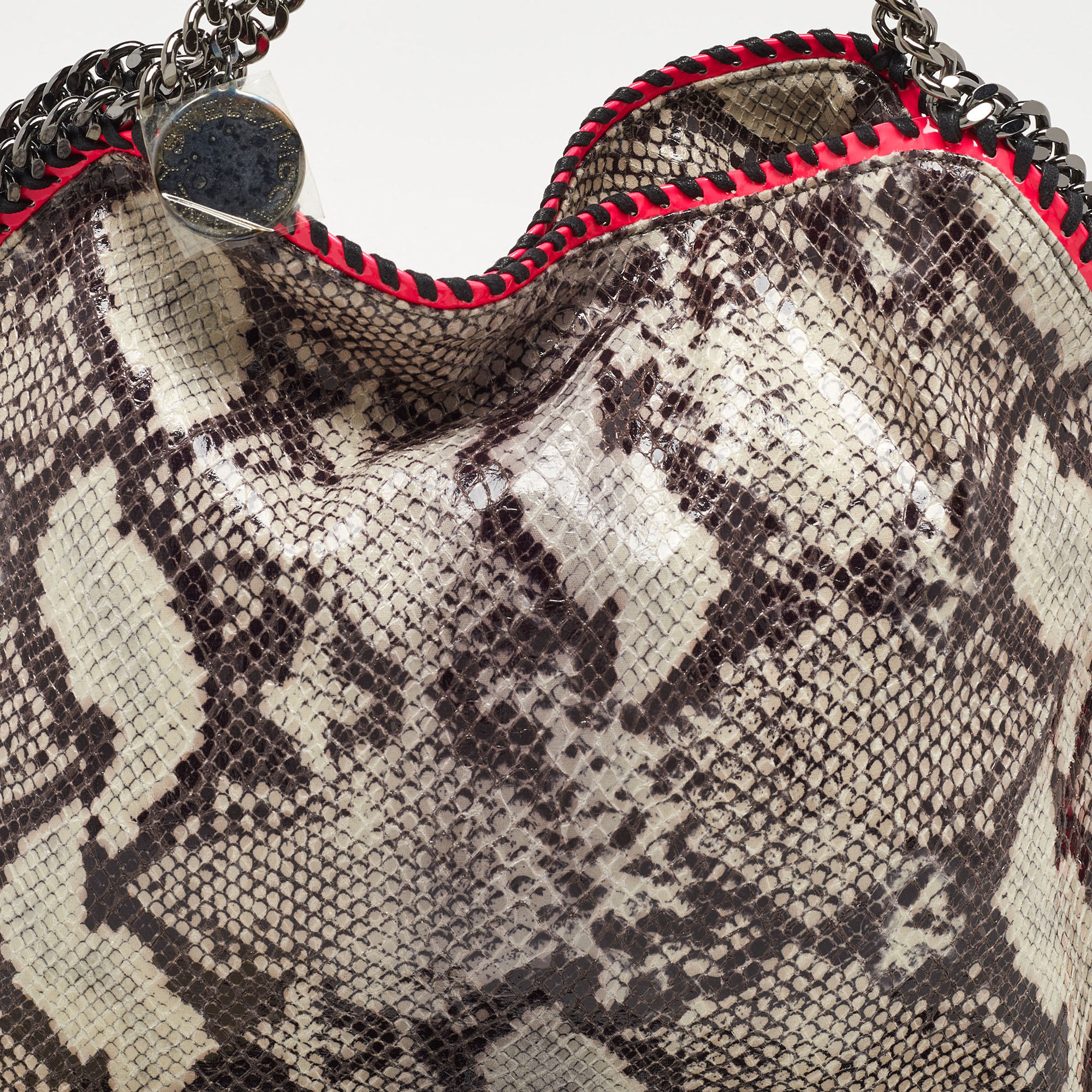 Stella McCartney Beige/Pink Faux Python Embossed Leather And Faux Patent Falabella Tote