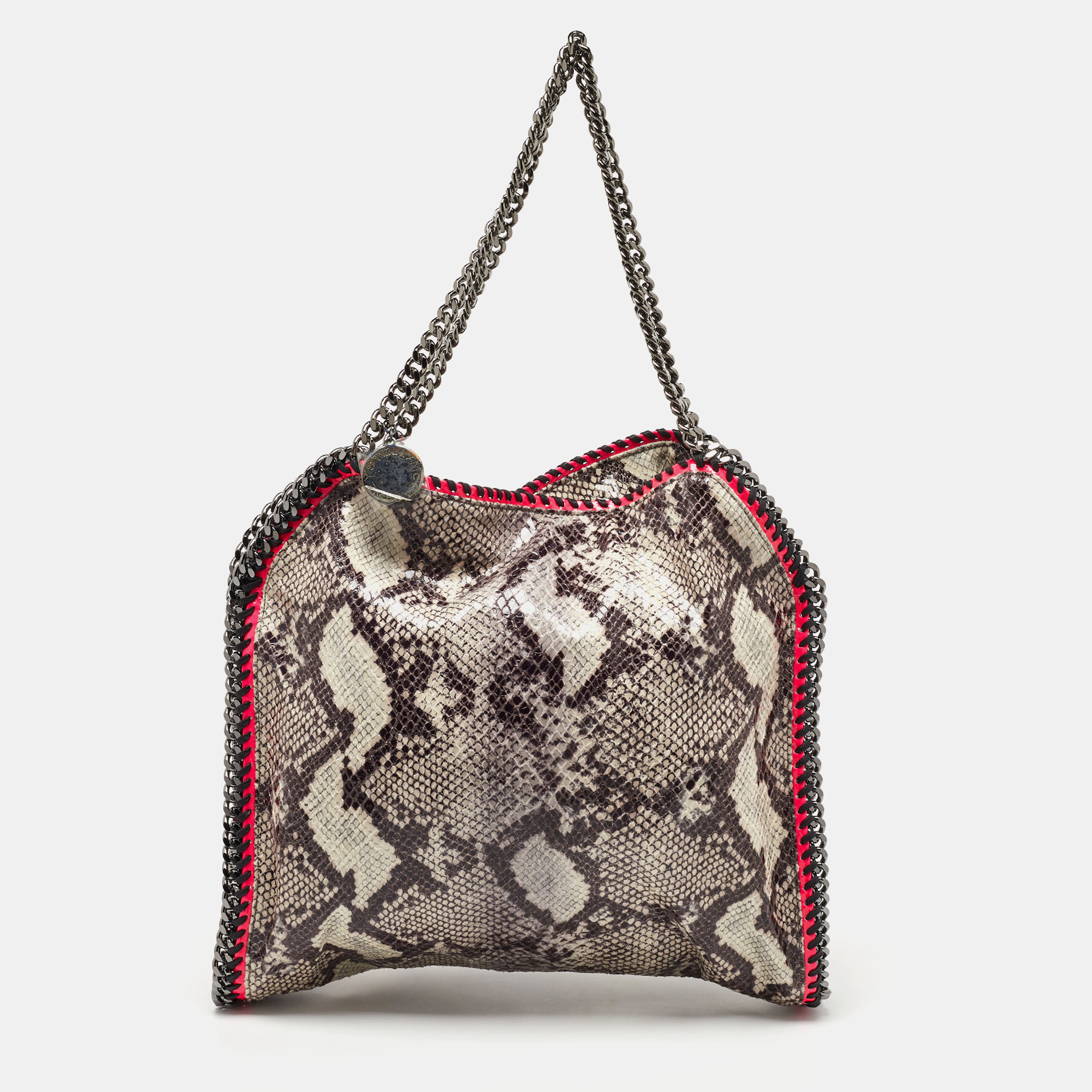 Stella McCartney Beige/Pink Faux Python Embossed Leather And Faux Patent Falabella Tote