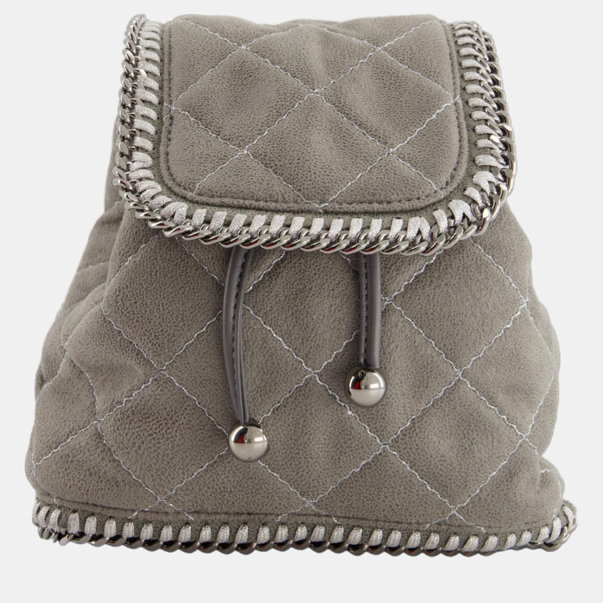 Stella mccartney dove grey mini falabella backpack bag with silver hardware