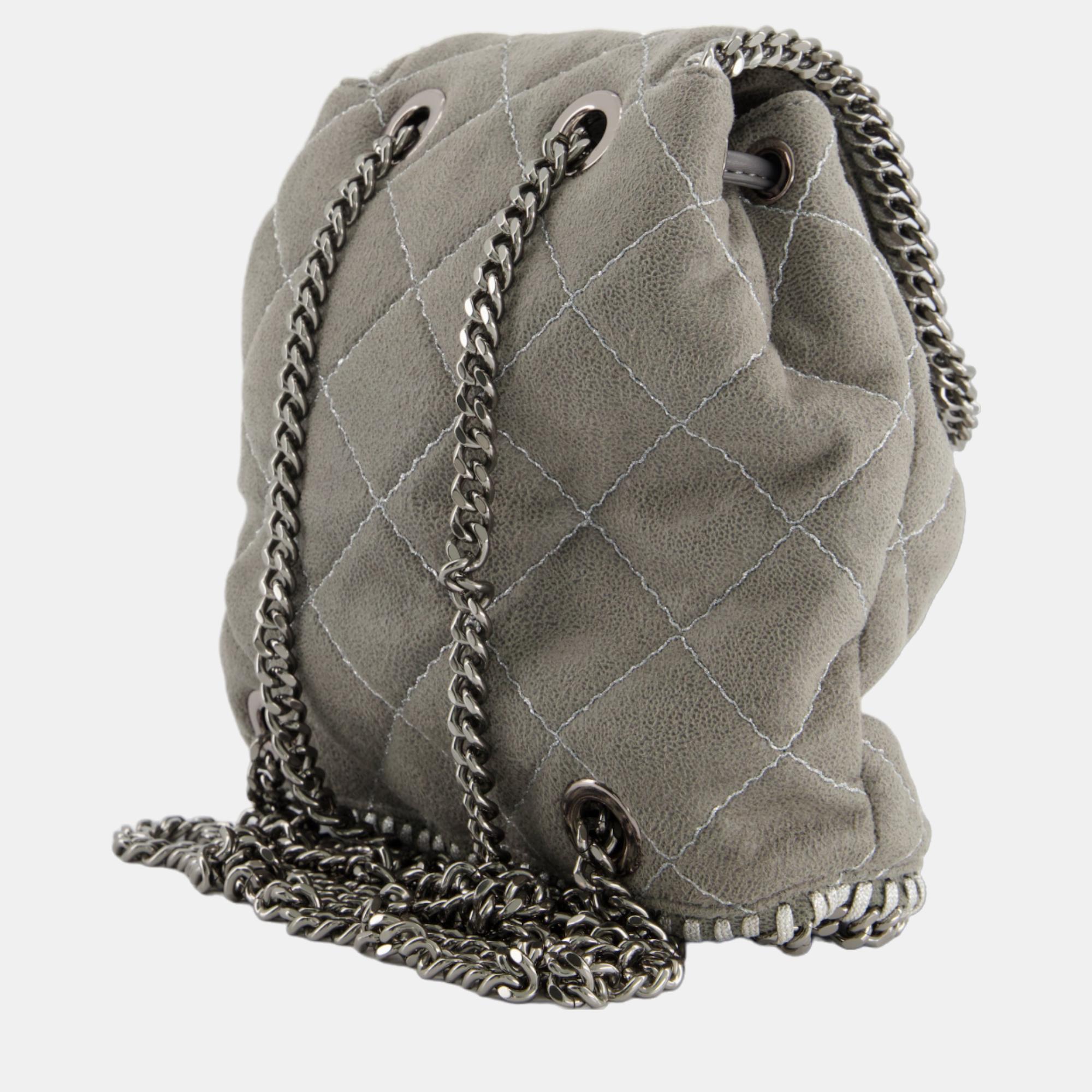 Stella McCartney Dove Grey Mini Falabella Backpack Bag With Silver Hardware