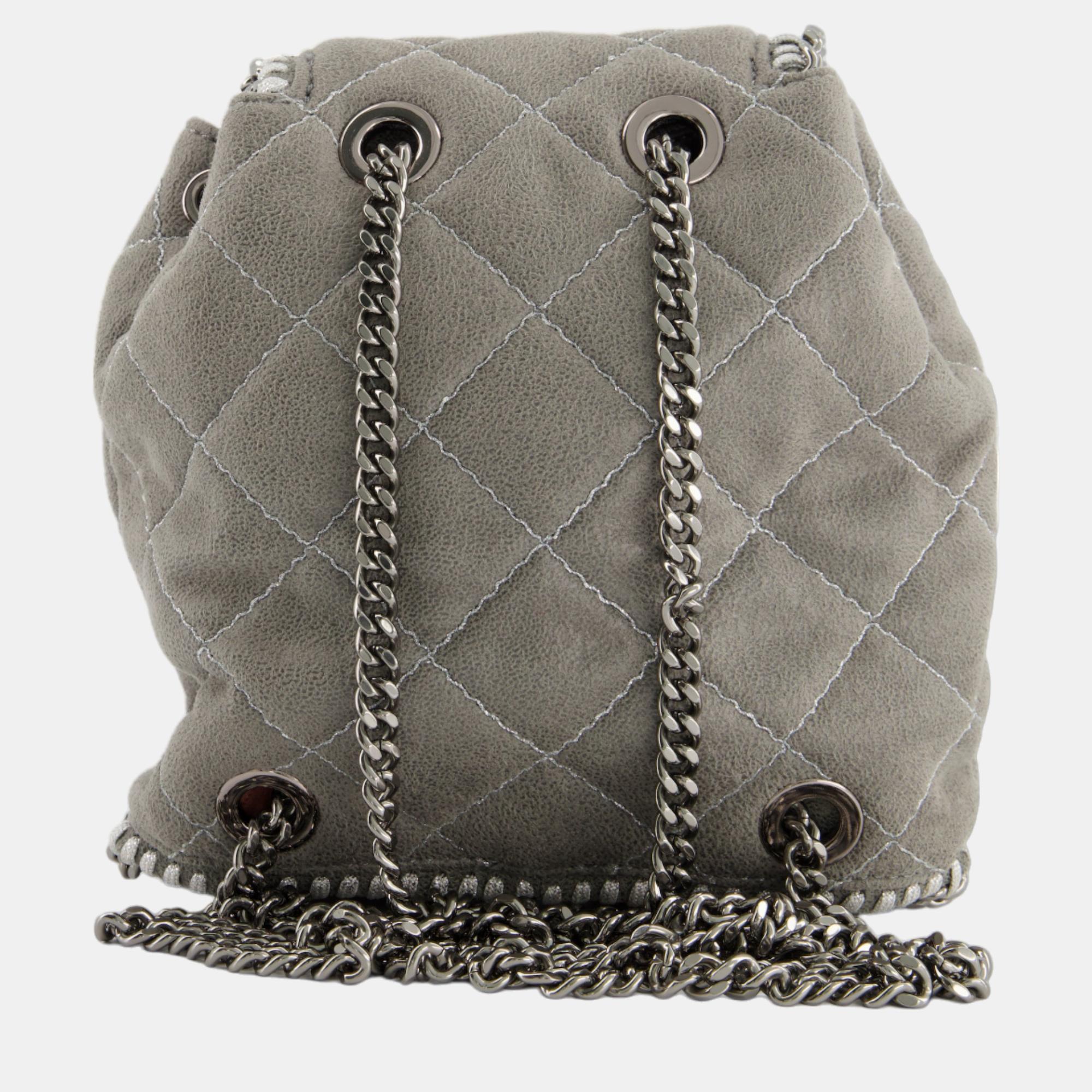 Stella McCartney Dove Grey Mini Falabella Backpack Bag With Silver Hardware