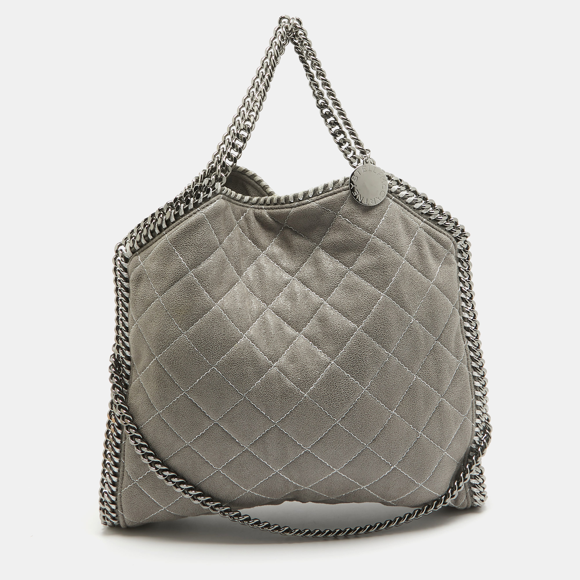 Stella mccartney grey quilted faux suede falabella tote