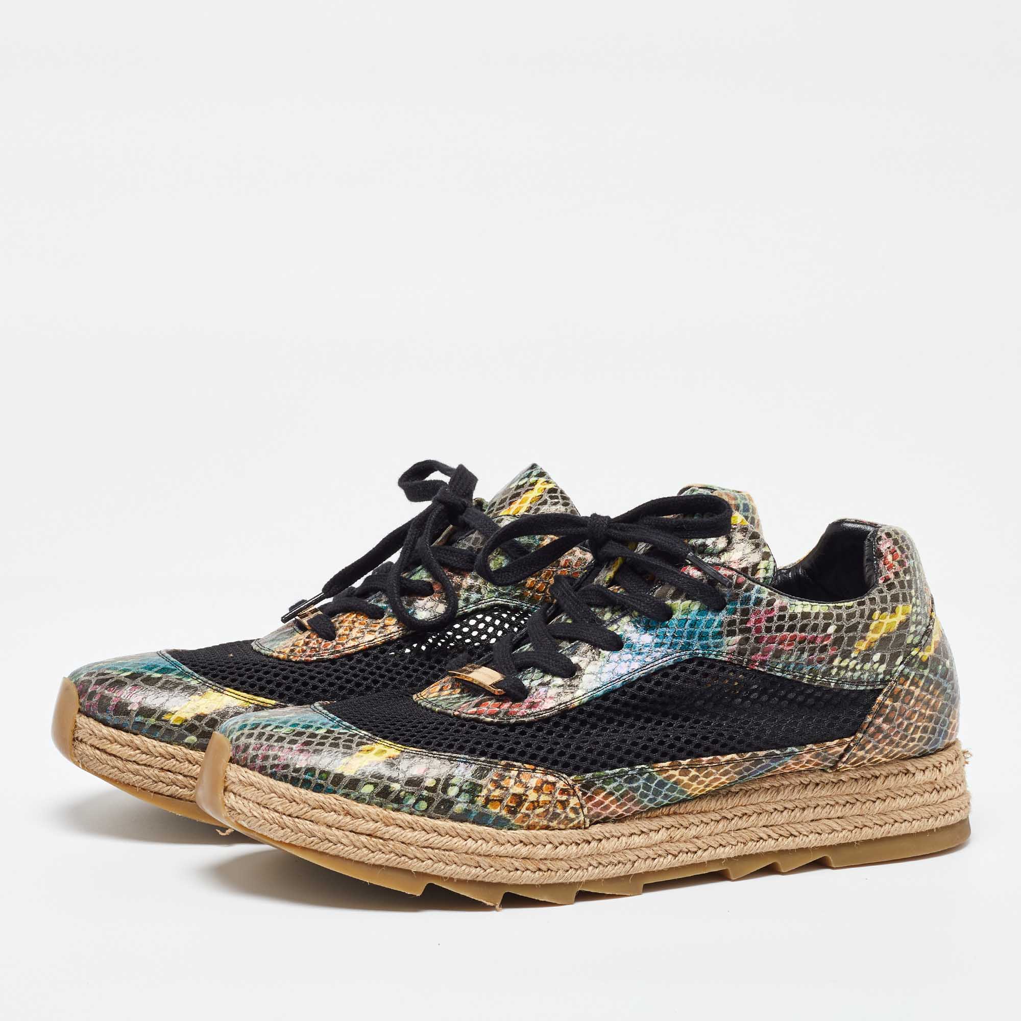 Stella McCartney Multicolor Python Effect Faux Leather And Mesh Espadrille Sneakers Size 41