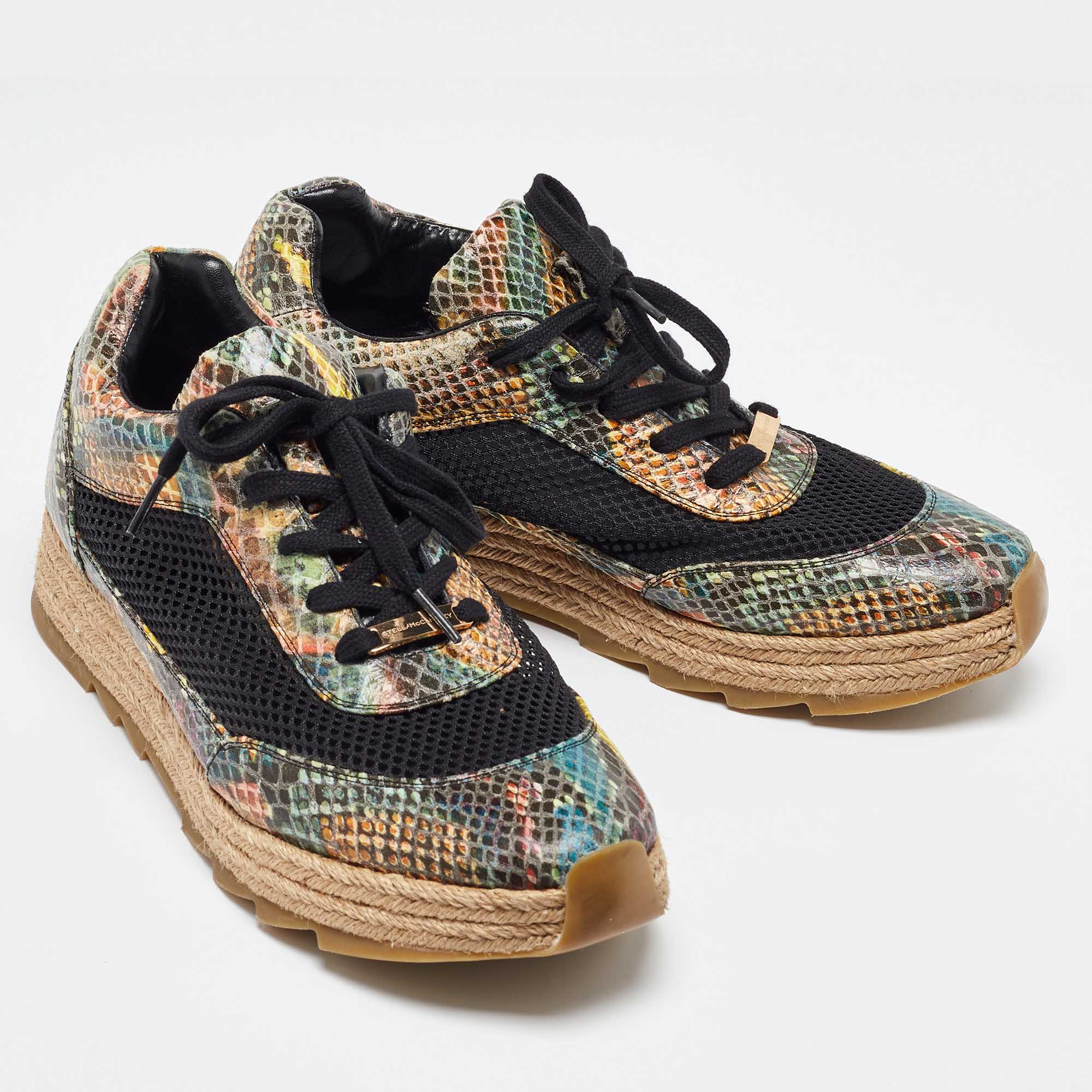 Stella McCartney Multicolor Python Effect Faux Leather And Mesh Espadrille Sneakers Size 41