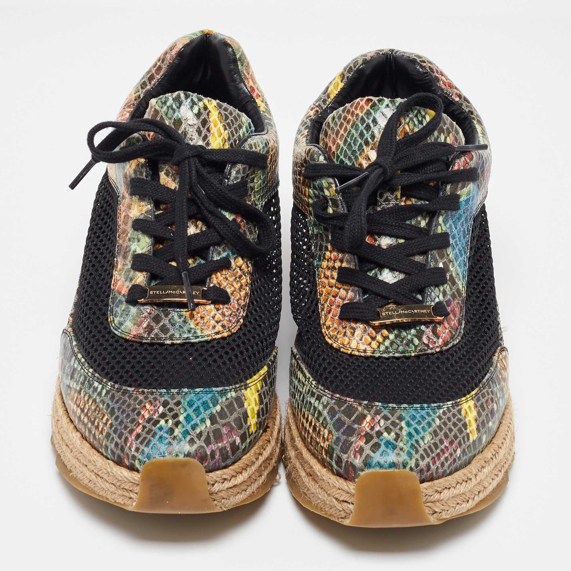 Stella McCartney Multicolor Python Effect Faux Leather And Mesh Espadrille Sneakers Size 41