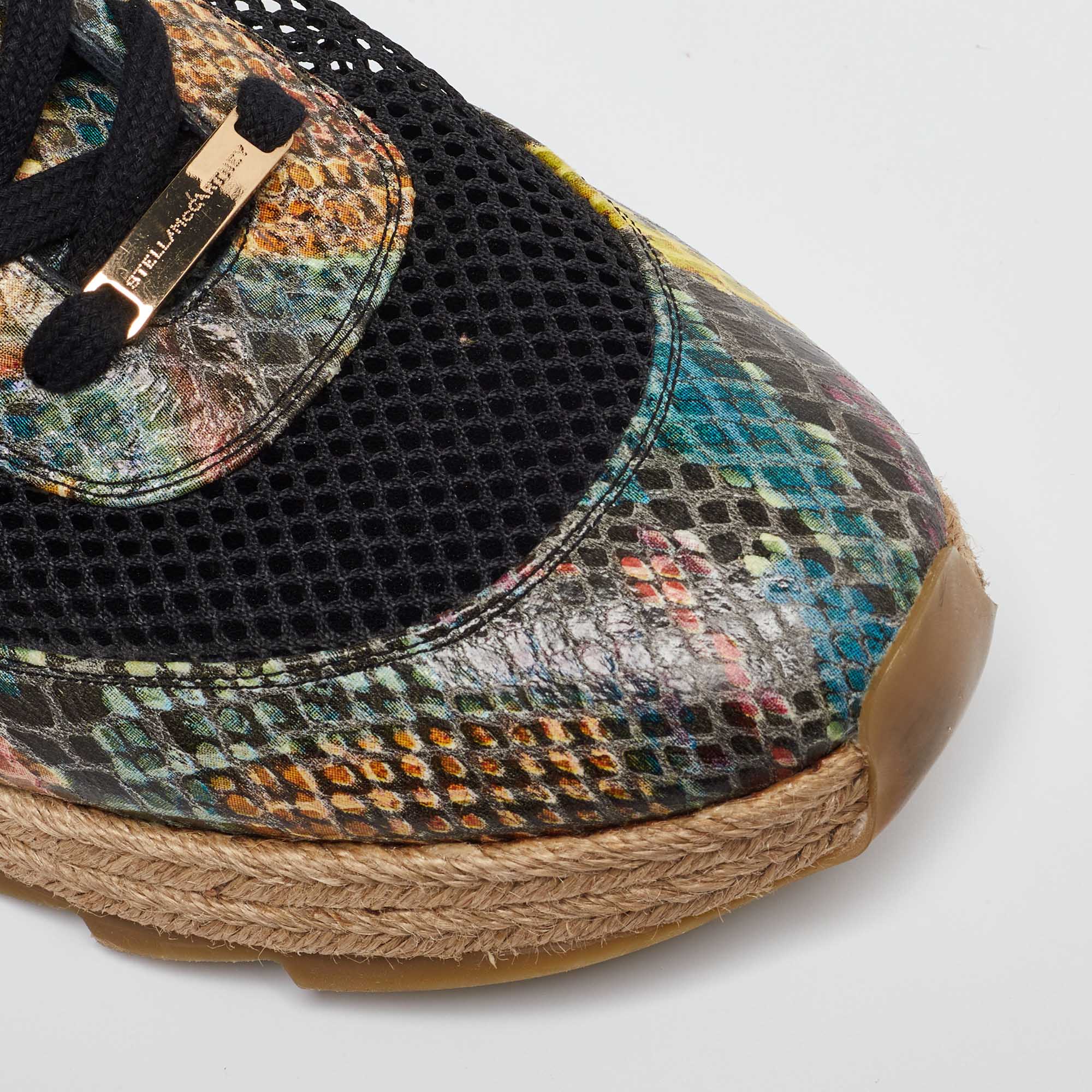 Stella McCartney Multicolor Python Effect Faux Leather And Mesh Espadrille Sneakers Size 41