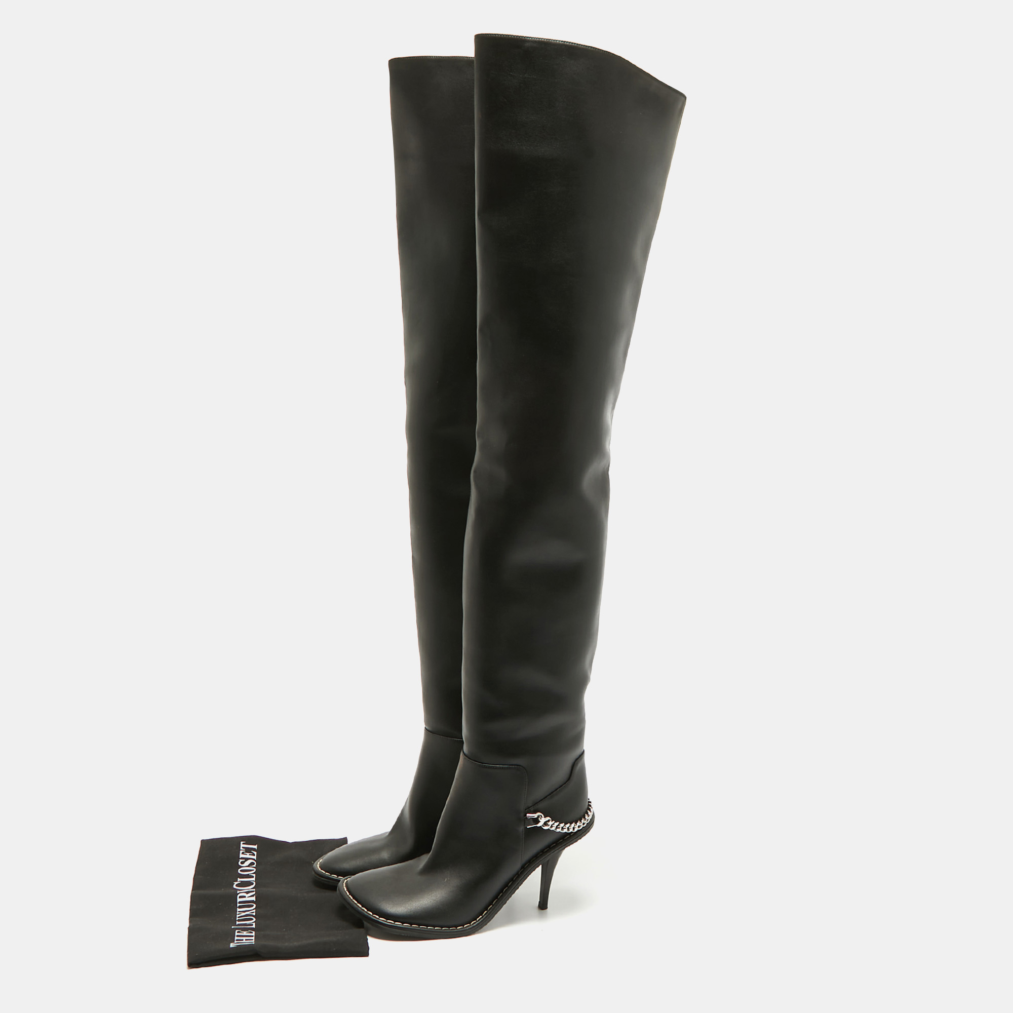 Stella McCartney Black Leather Over The Knee Boots Size 40