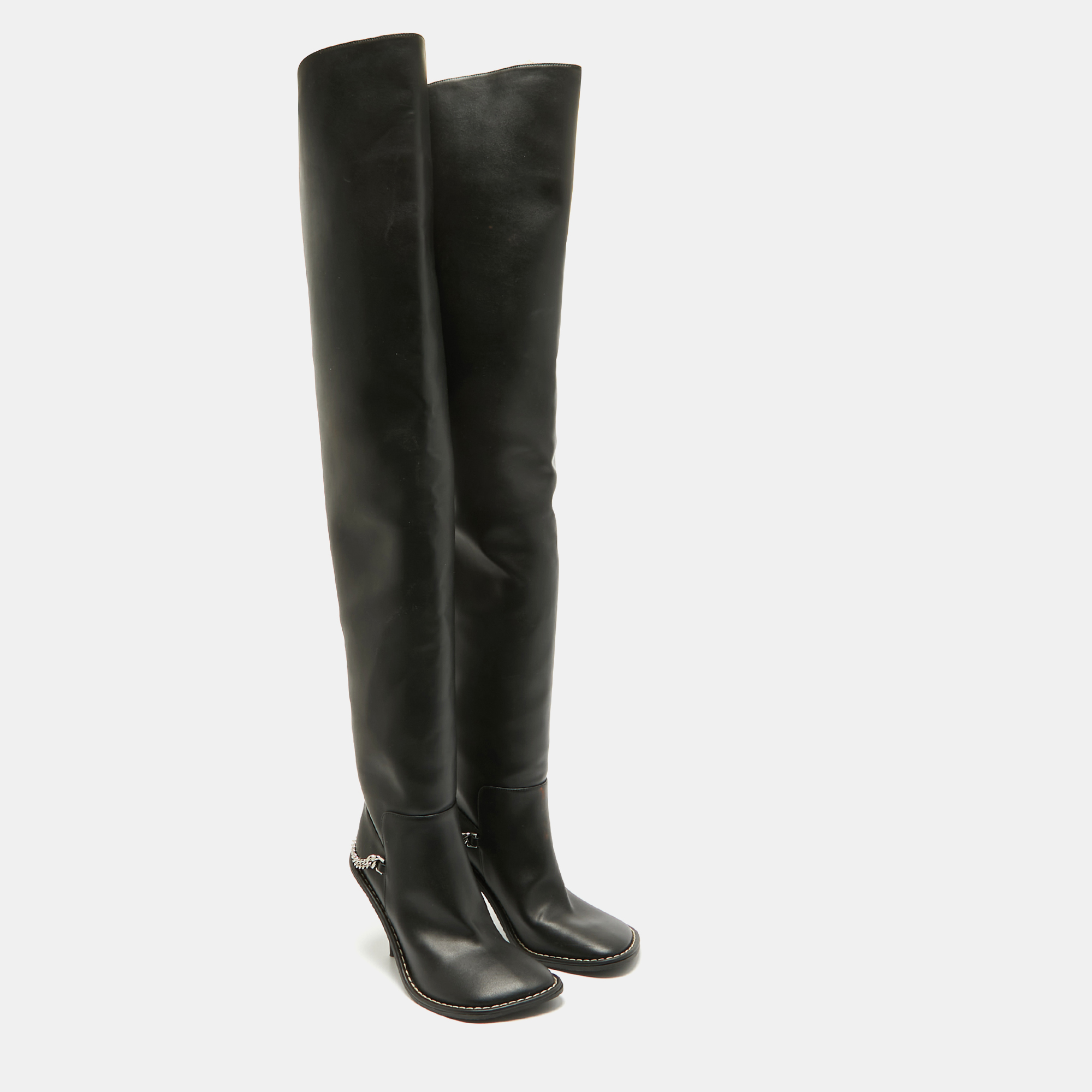 Stella McCartney Black Leather Over The Knee Boots Size 40