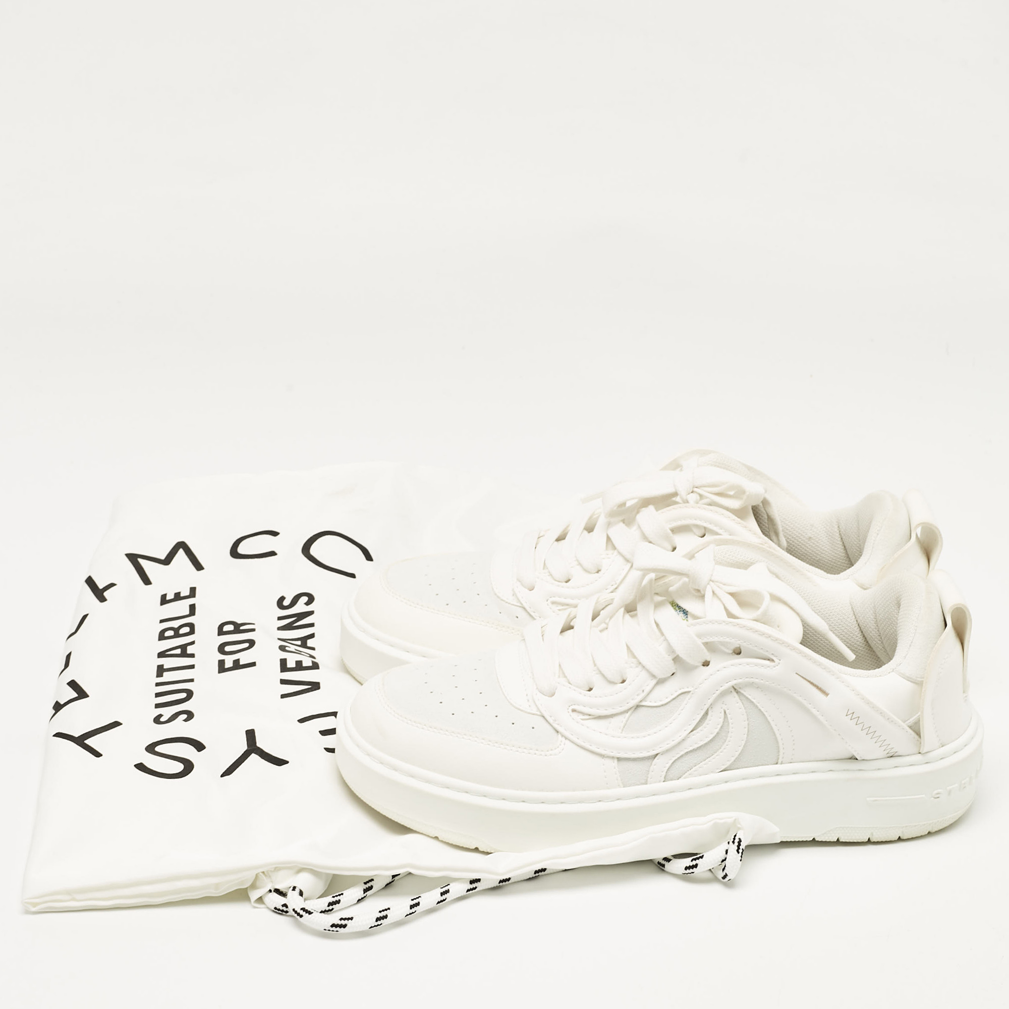 Stella McCartney White Faux Leather And Faux Suede Lace Up Sneakers Size 38