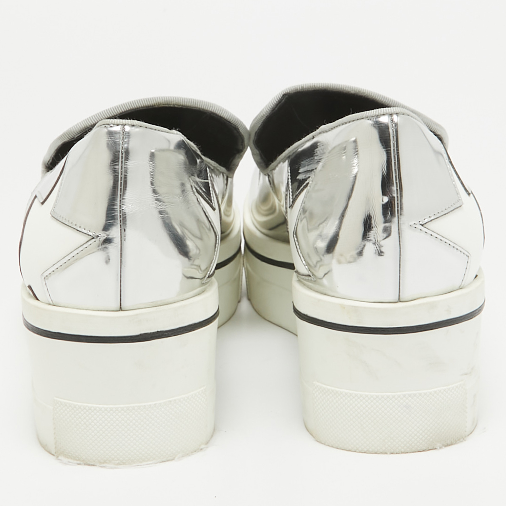 Stella McCartney Silver Faux Leather Binx Star Slip On Sneakers Size 37