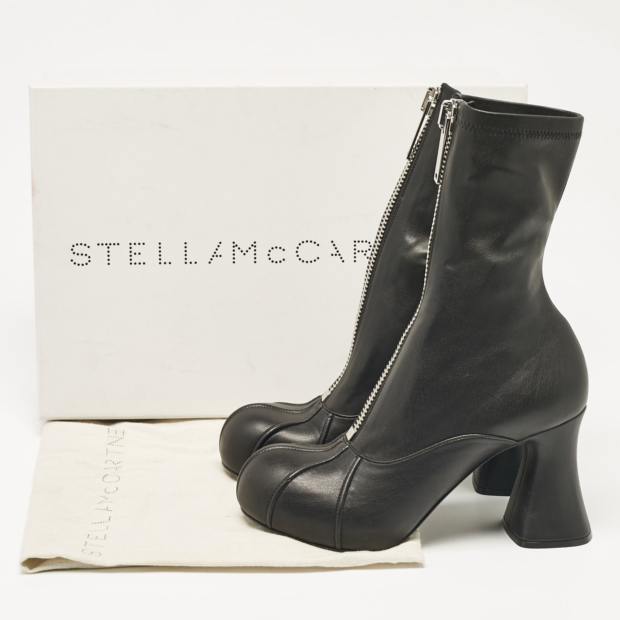 Stella McCartney Black Faux Leather Groove Ankle Length Boots Size 38