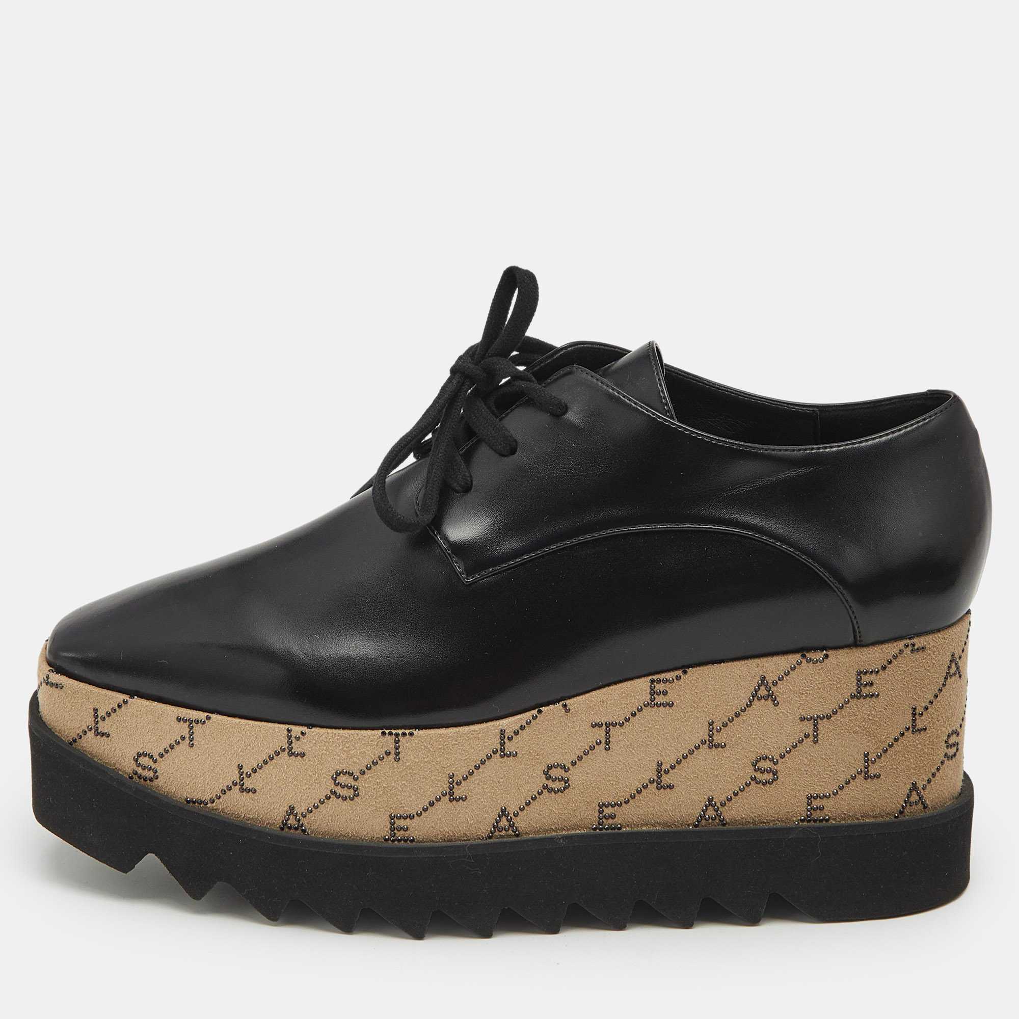 Stella McCartney Black Faux Leather Monogram Elyse Platform Derby Sneakers Size
Stella McCartney Black Faux Leather Monogram Elyse Platform Derby Sneakers Size