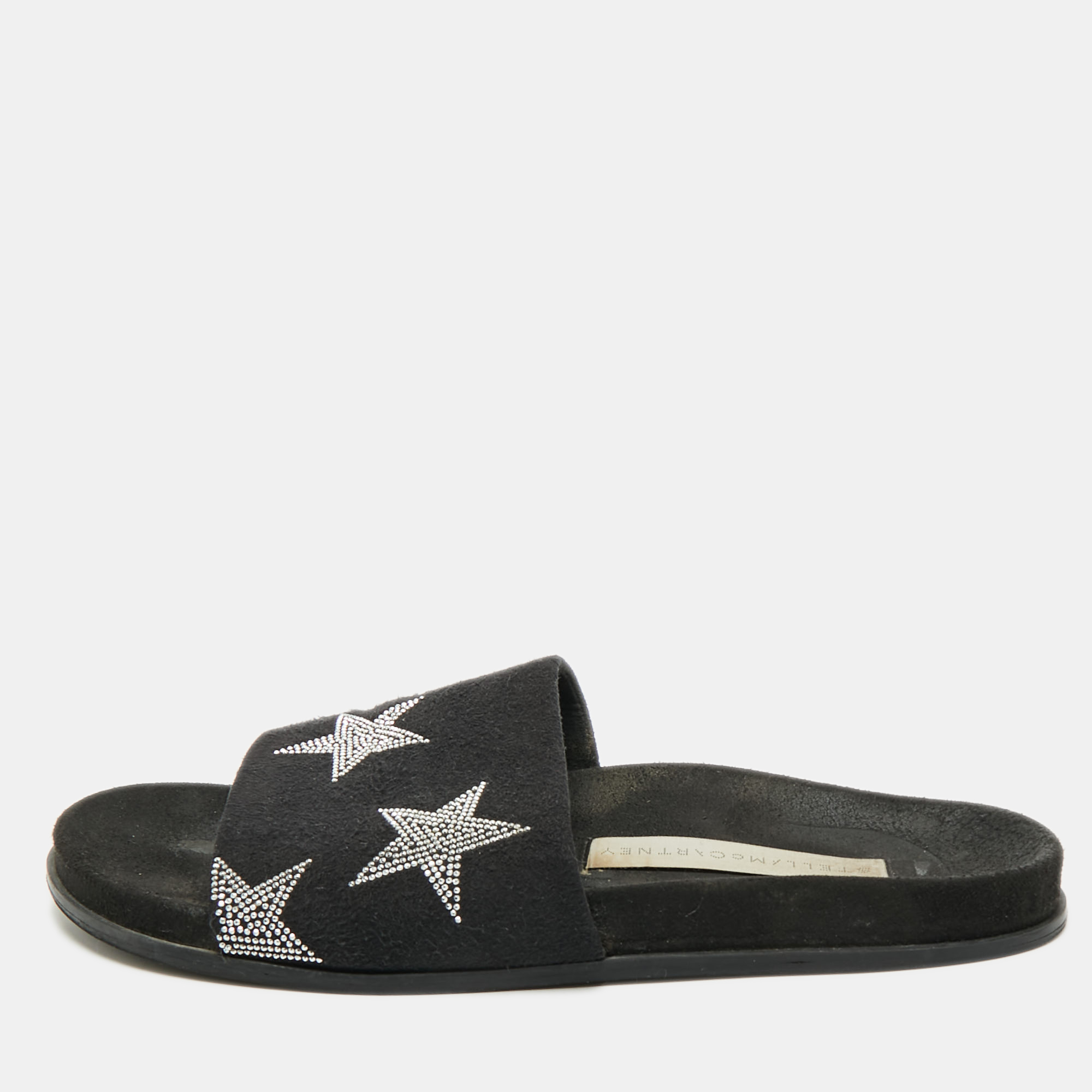 Black Faux Suede Star Embellished Flat Slides Size 37 - Stella McCartney - Modalova