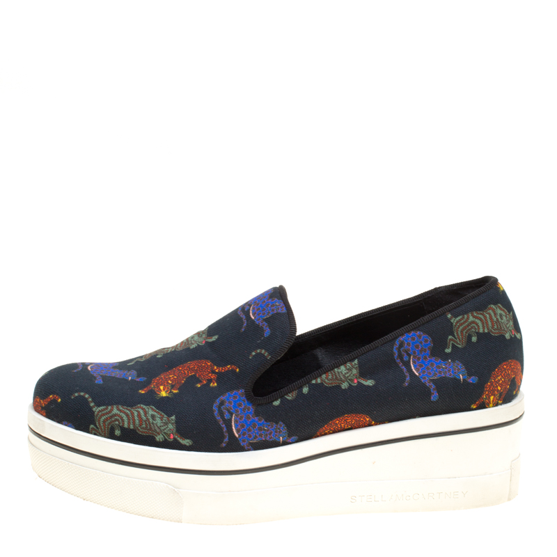 Stella McCartney Black Multicolor Animal Print Canvas Platform Slip On Sneakers Size
Stella McCartney Black Multicolor Animal Print Canvas Platform Slip On Sneakers Size
