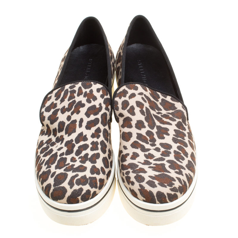 Stella McCartney Multicolor Leopard Print Canvas Platform Slip On Sneakers Size 38