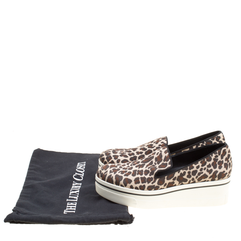 Stella McCartney Multicolor Leopard Print Canvas Platform Slip On Sneakers Size 38